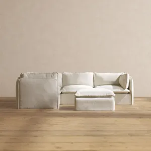 Modular Performance 4-Seater Corner Sectional   Ottoman in Eggshell | Relaxed Blend