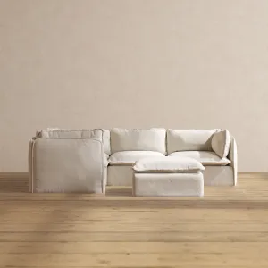 Modular Performance 4-Seater Corner Sectional   Ottoman in Flour | Deluxe Blend