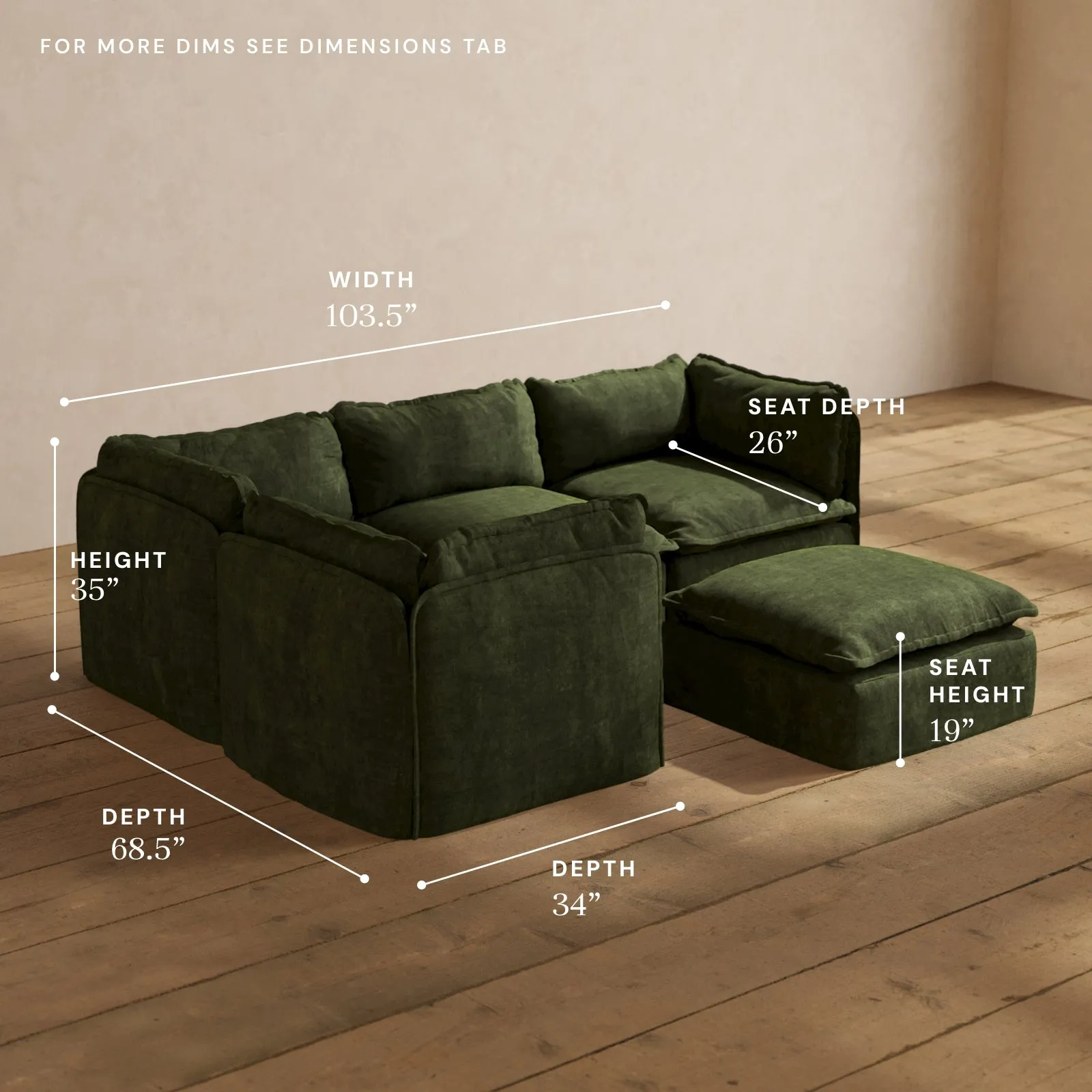 Modular Performance 4-Seater Corner Sectional   Ottoman in Olive | Deluxe Blend