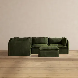 Modular Performance 4-Seater Corner Sectional   Ottoman in Olive | Deluxe Blend