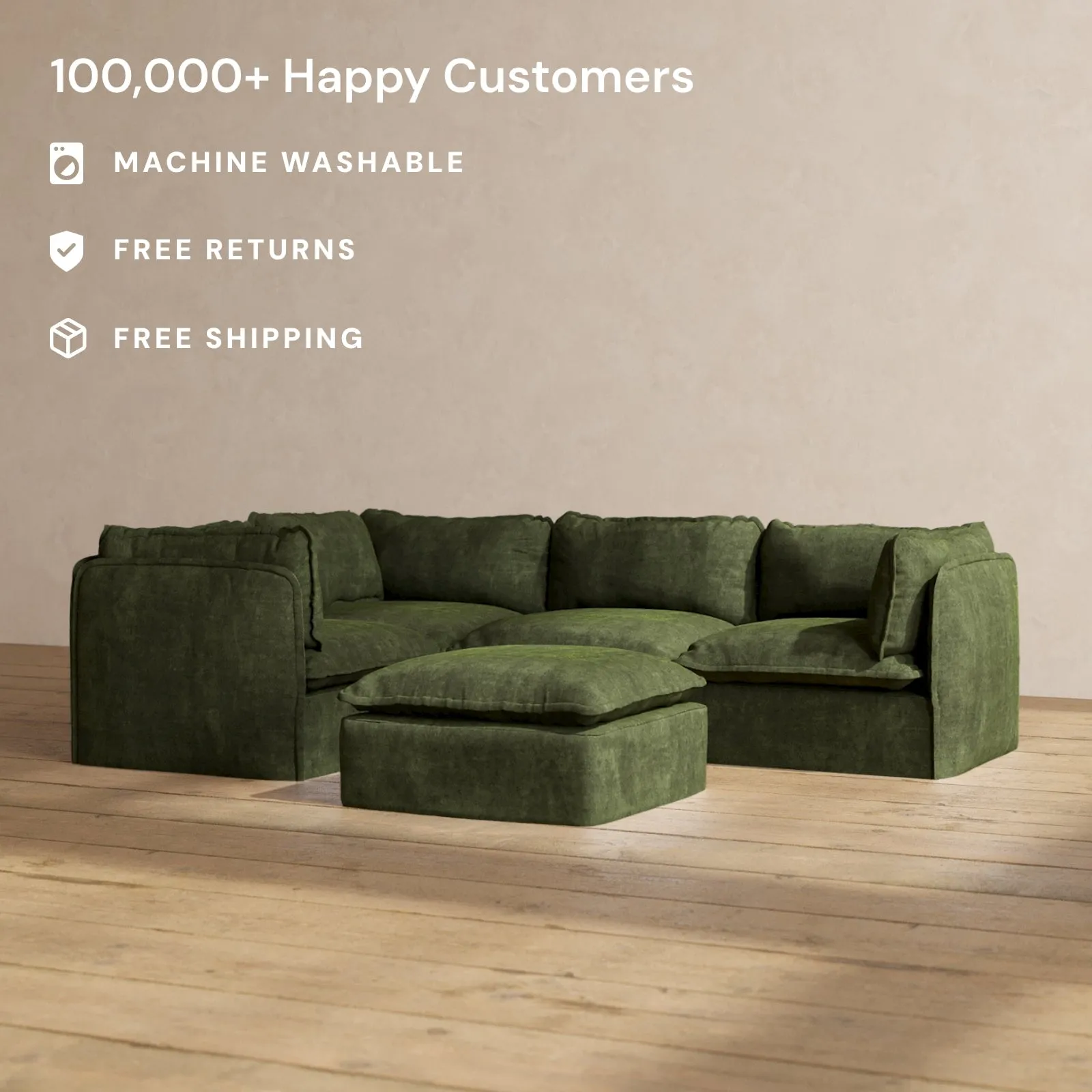Modular Performance 4-Seater Corner Sectional   Ottoman in Olive | Deluxe Blend