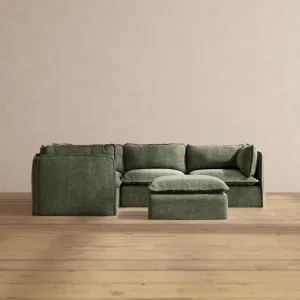 Modular Performance 4-Seater Corner Sectional   Ottoman in Willow | Deluxe Blend