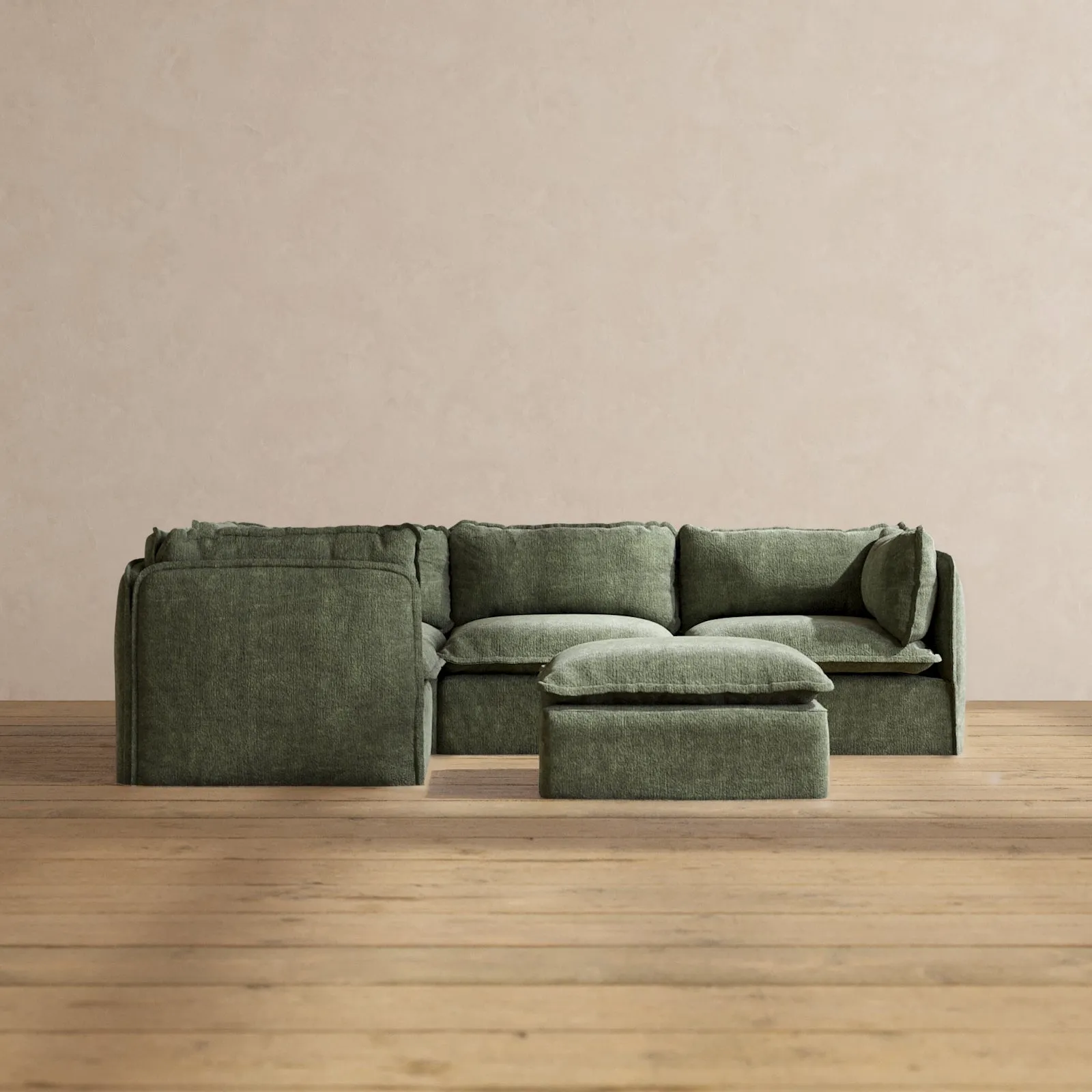 Modular Performance 4-Seater Corner Sectional   Ottoman in Willow | Deluxe Blend