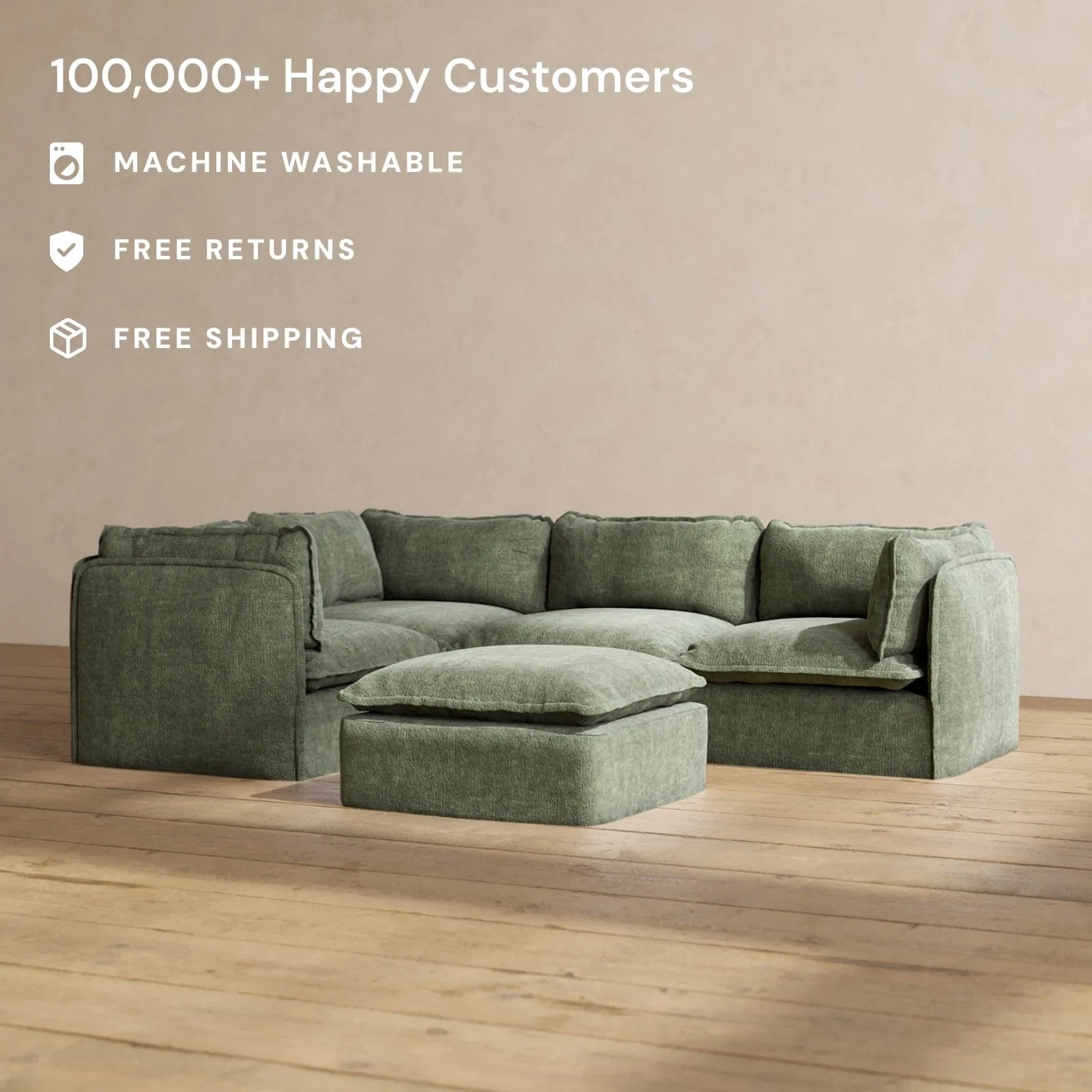 Modular Performance 4-Seater Corner Sectional   Ottoman in Willow | Deluxe Blend