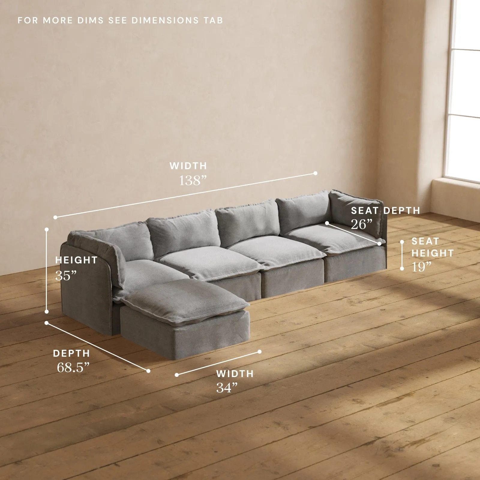 Modular Performance 4-Seater Sectional in Ash | Deluxe Blend