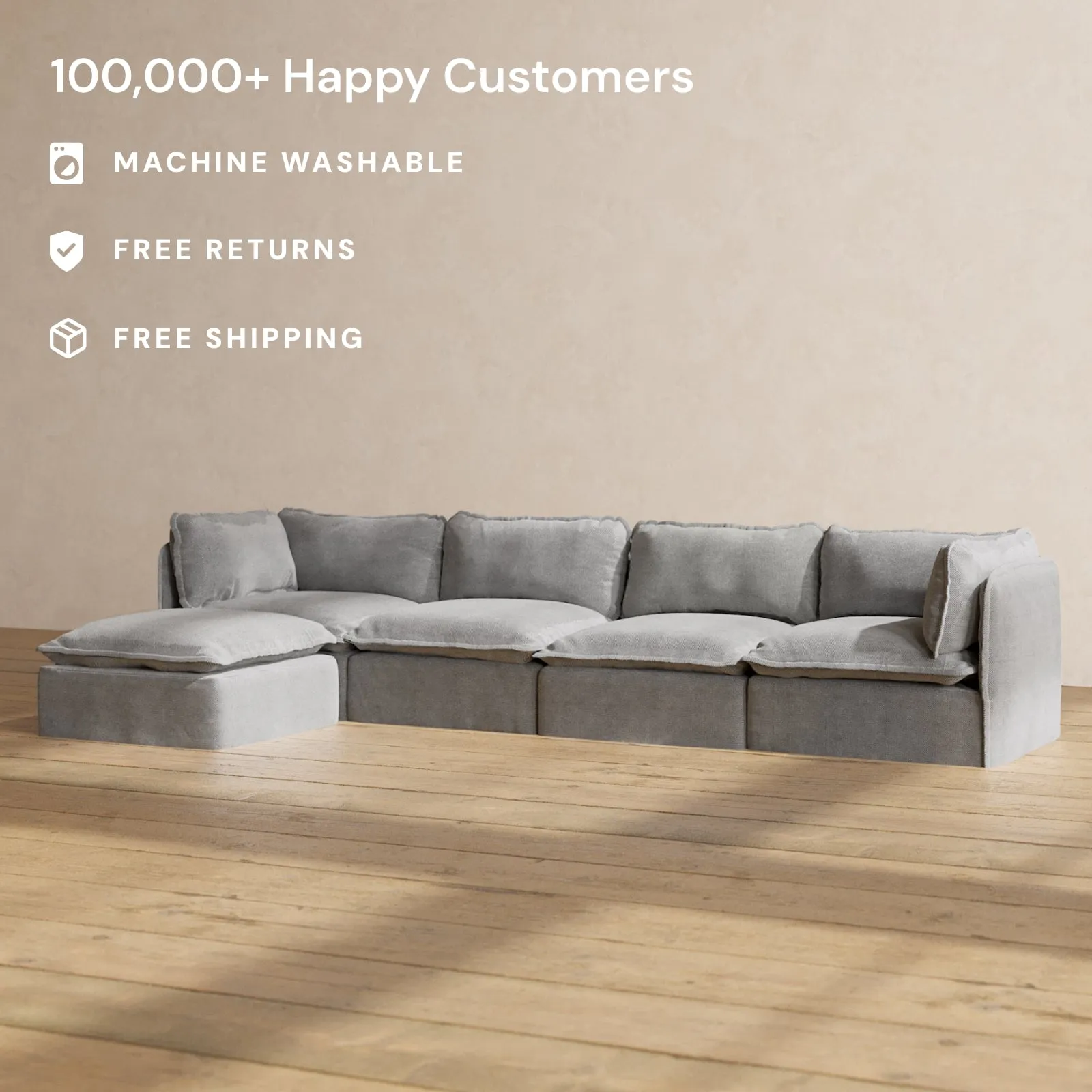 Modular Performance 4-Seater Sectional in Ash | Deluxe Blend
