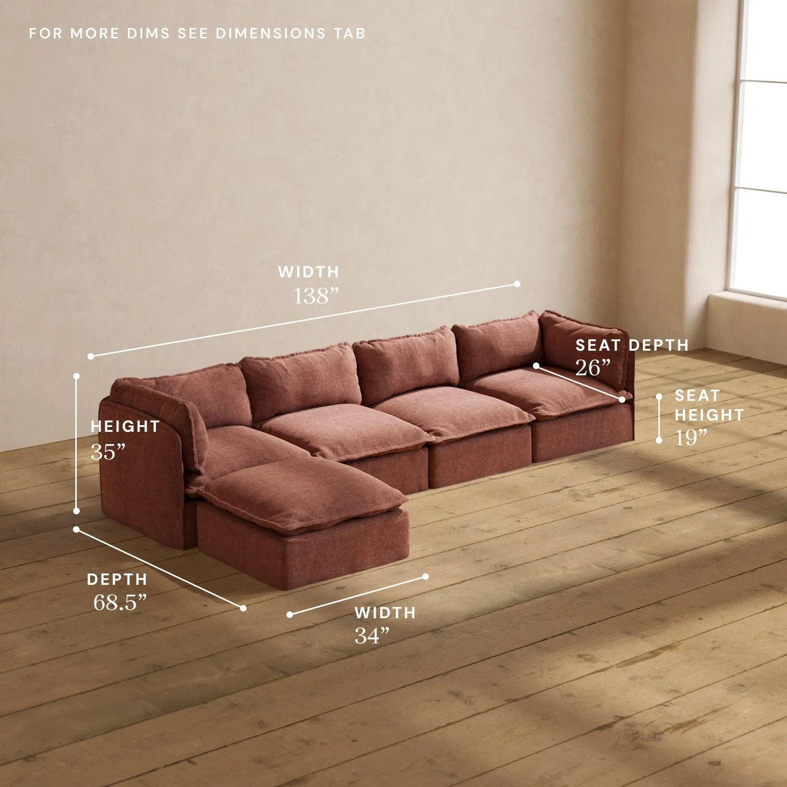 Modular Performance 4-Seater Sectional in Chestnut | Deluxe Blend