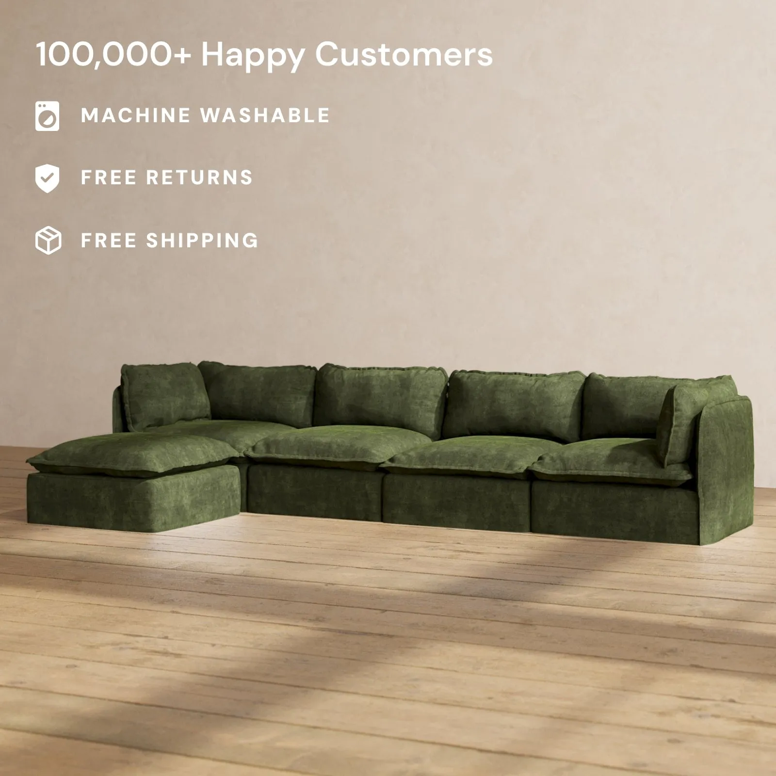 Modular Performance 4-Seater Sectional in Olive | Deluxe Blend