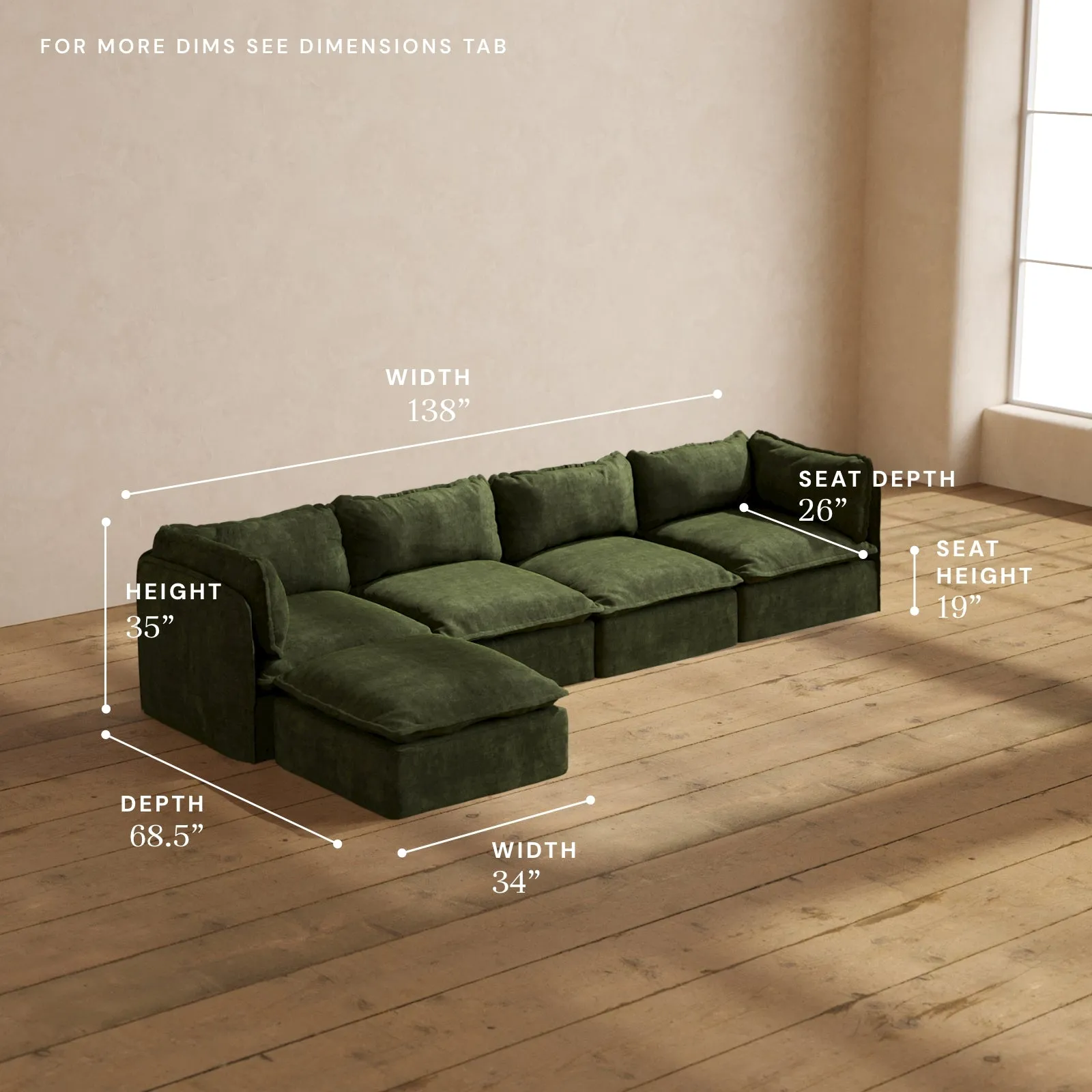 Modular Performance 4-Seater Sectional in Olive | Deluxe Blend