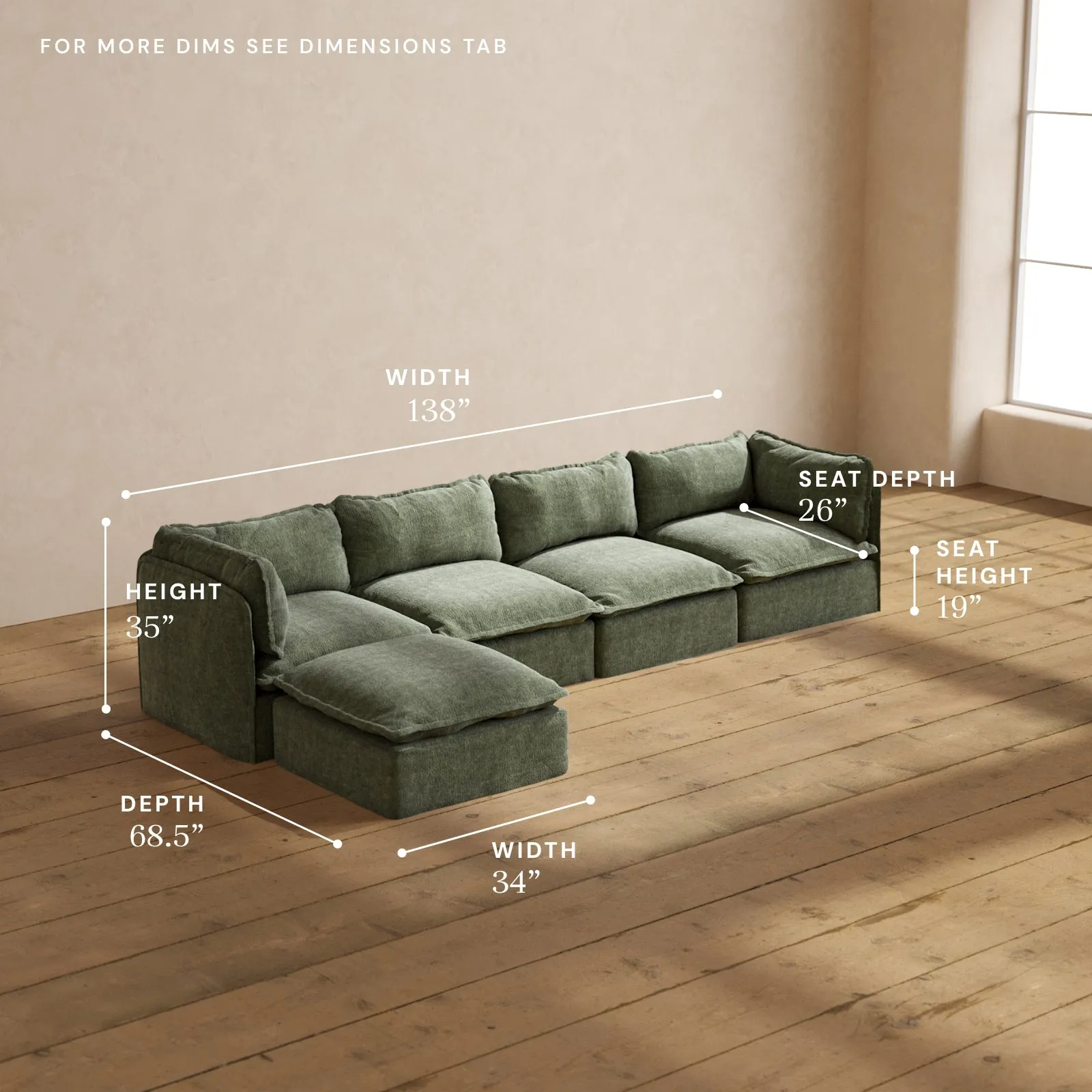 Modular Performance 4-Seater Sectional in Willow | Deluxe Blend