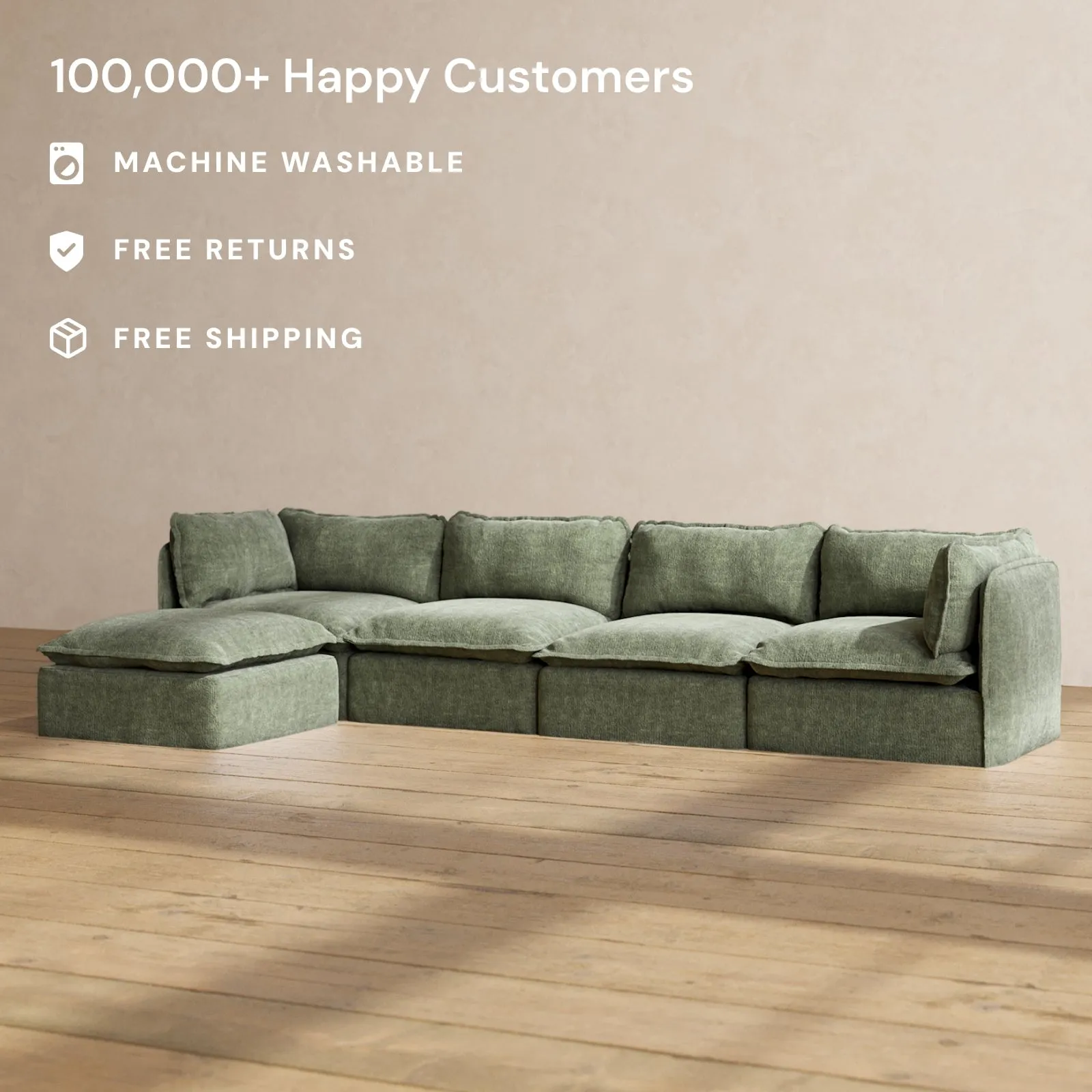 Modular Performance 4-Seater Sectional in Willow | Deluxe Blend
