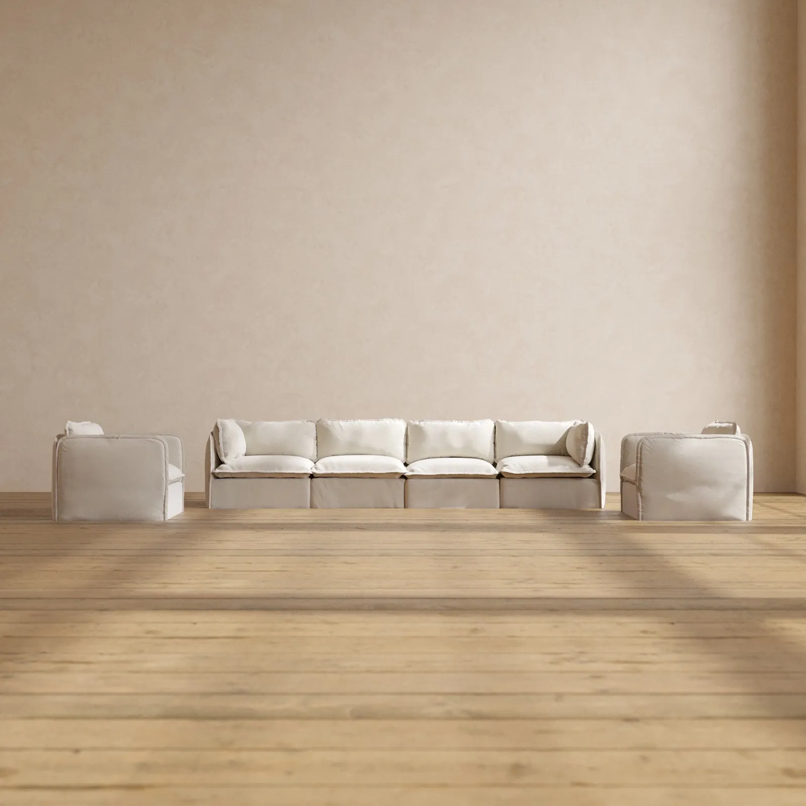 Modular Performance 4-Seater Sofa   Armchair Set in Flour | Deluxe Blend