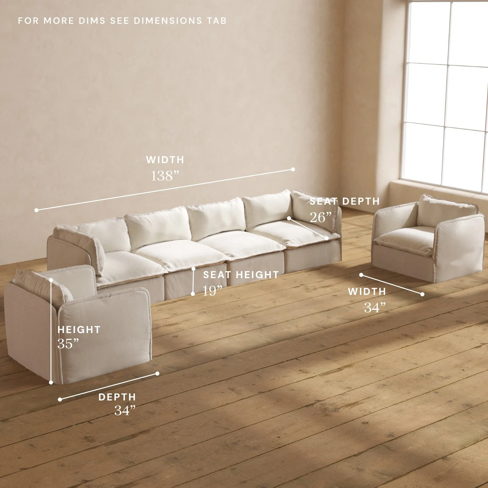 Modular Performance 4-Seater Sofa   Armchair Set in Flour | Deluxe Blend