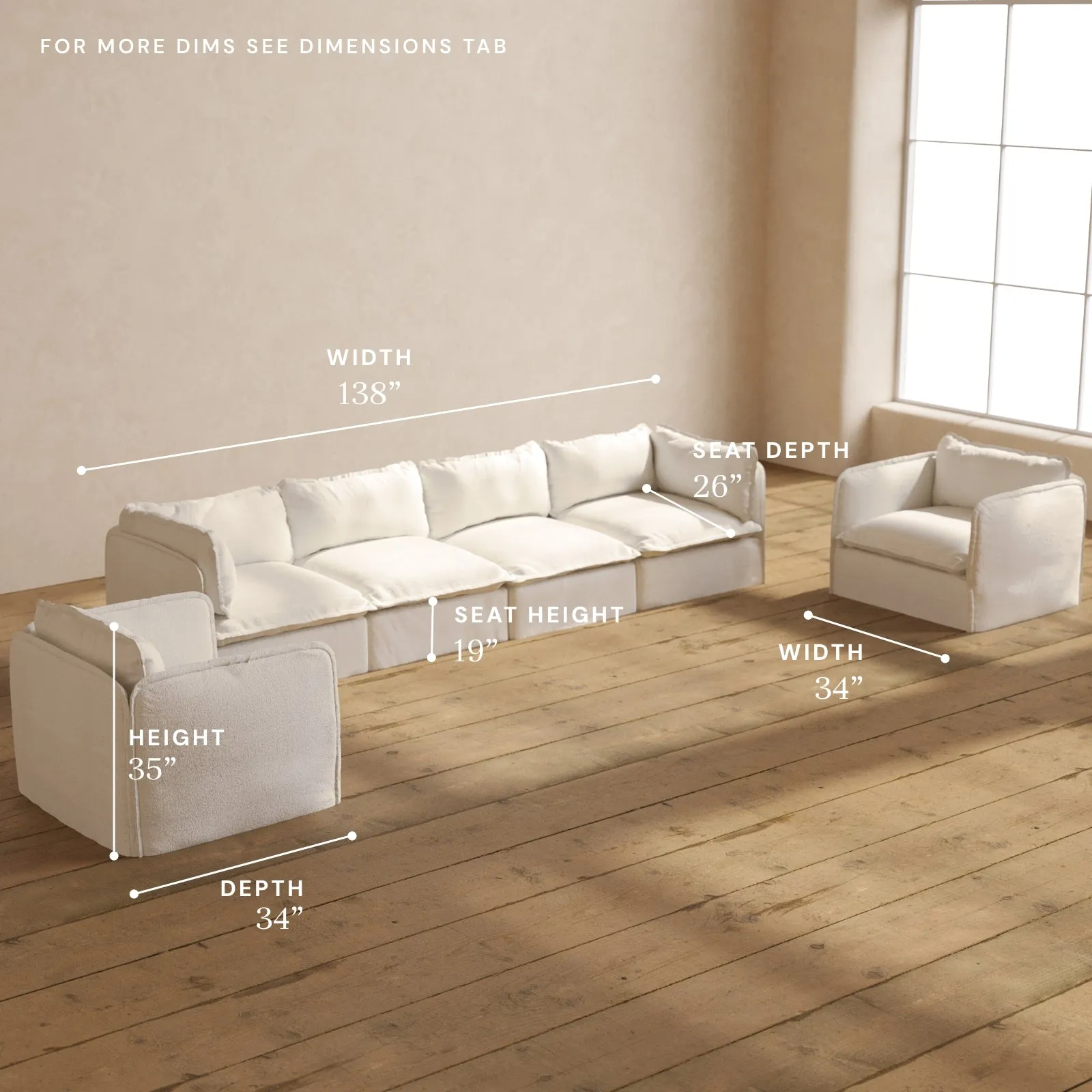 Modular Performance 4-Seater Sofa   Armchair Set in Mousse | Deluxe Blend
