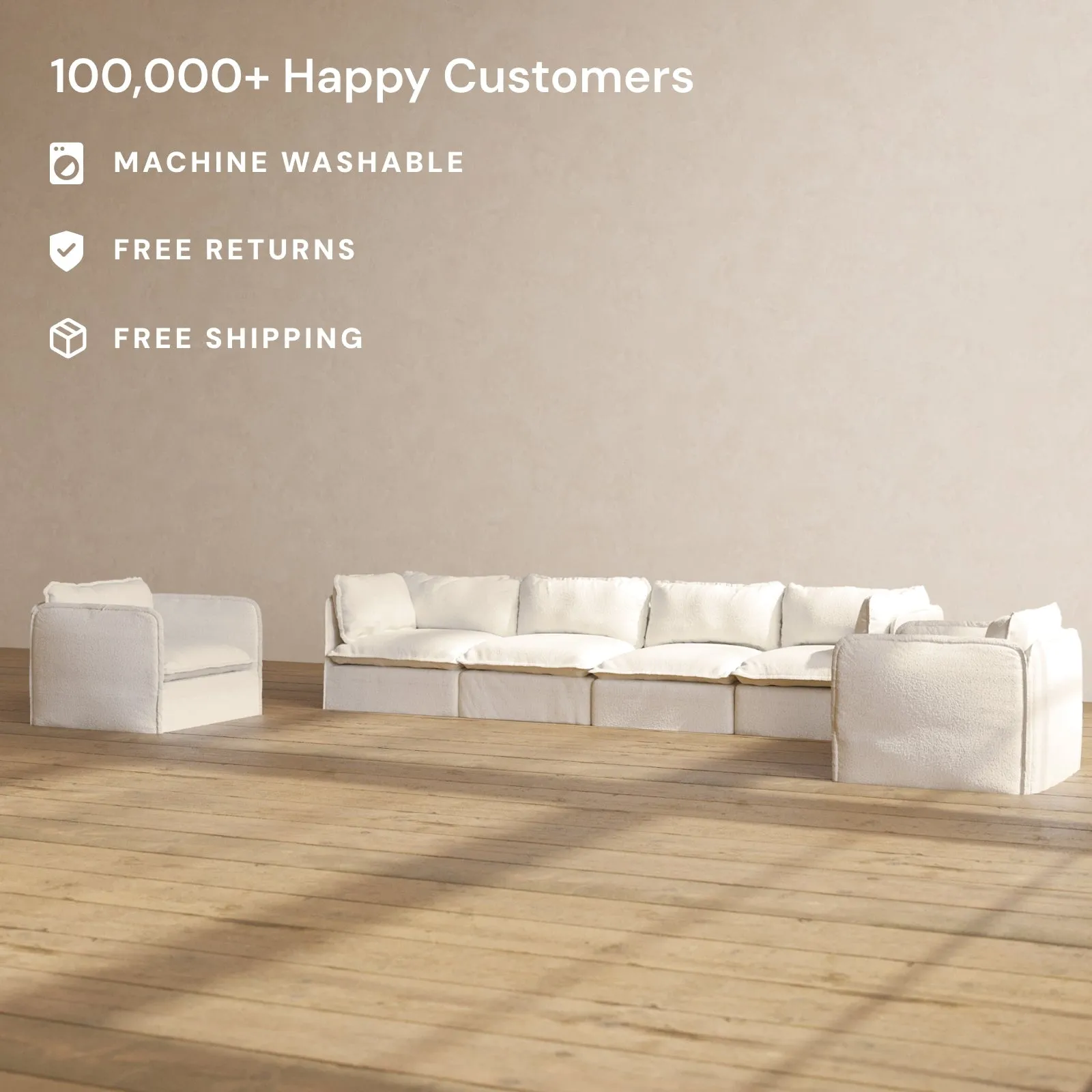 Modular Performance 4-Seater Sofa   Armchair Set in Mousse | Deluxe Blend