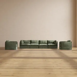 Modular Performance 4-Seater Sofa   Armchair Set in Willow | Deluxe Blend