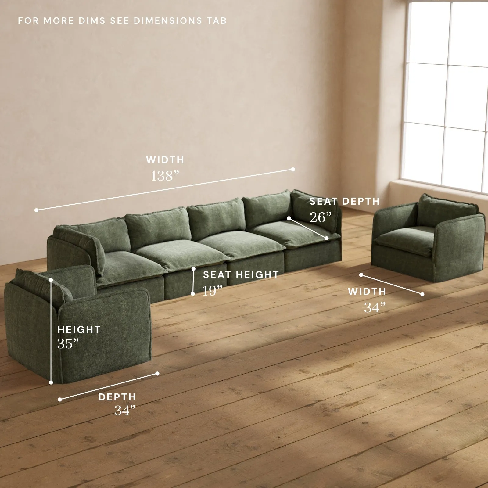 Modular Performance 4-Seater Sofa   Armchair Set in Willow | Relaxed Blend