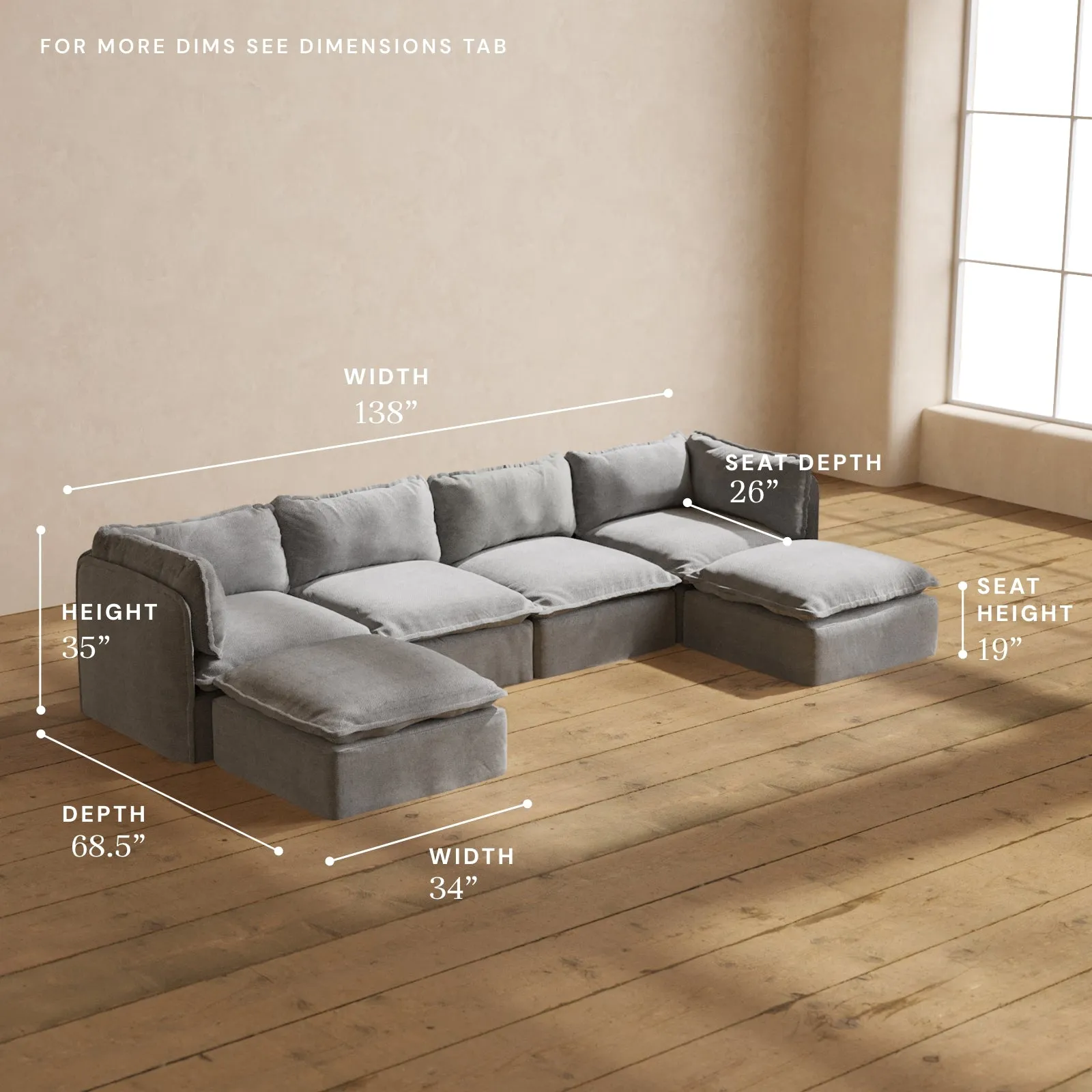 Modular Performance 4-Seater U-Sectional in Ash | Deluxe Blend