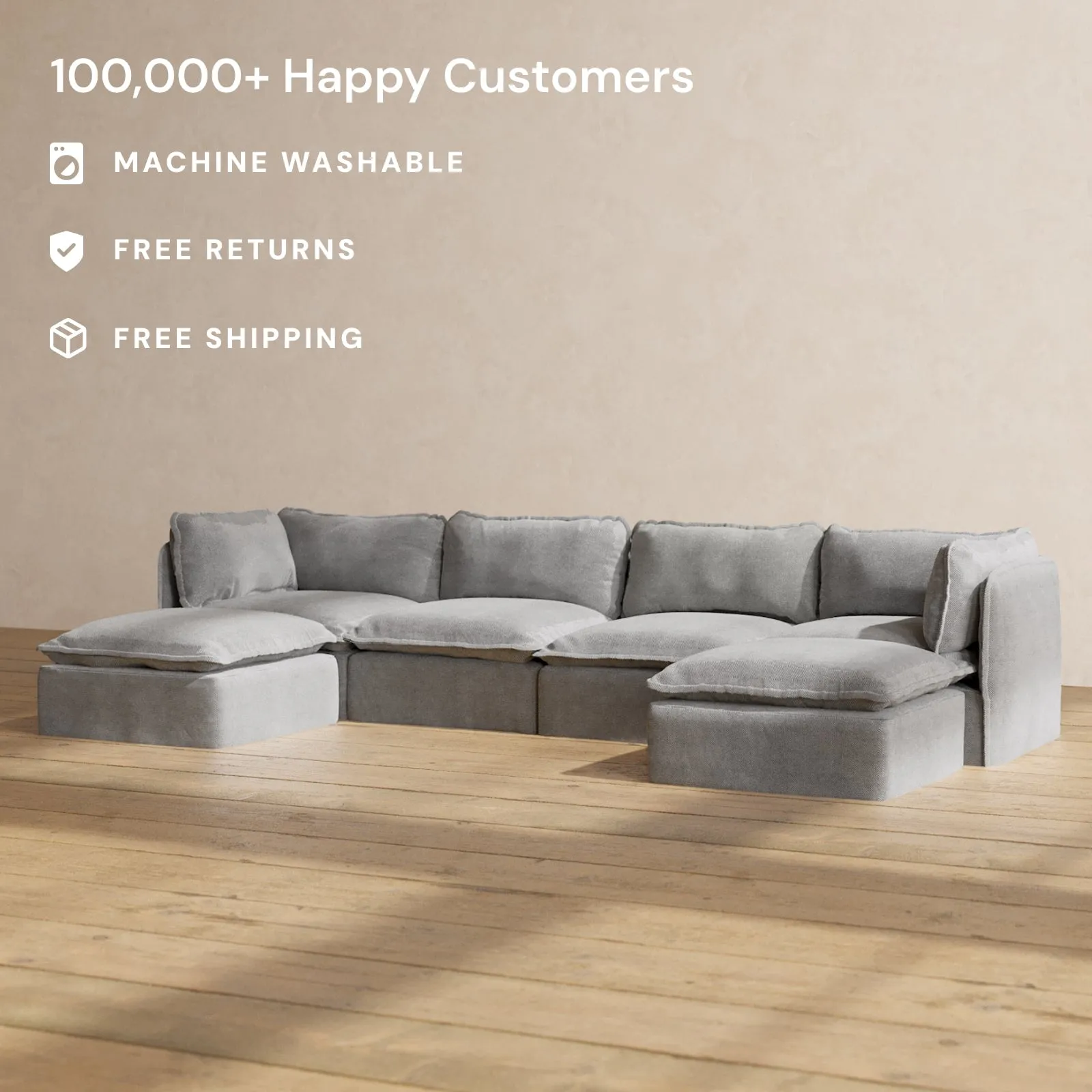 Modular Performance 4-Seater U-Sectional in Ash | Relaxed Blend