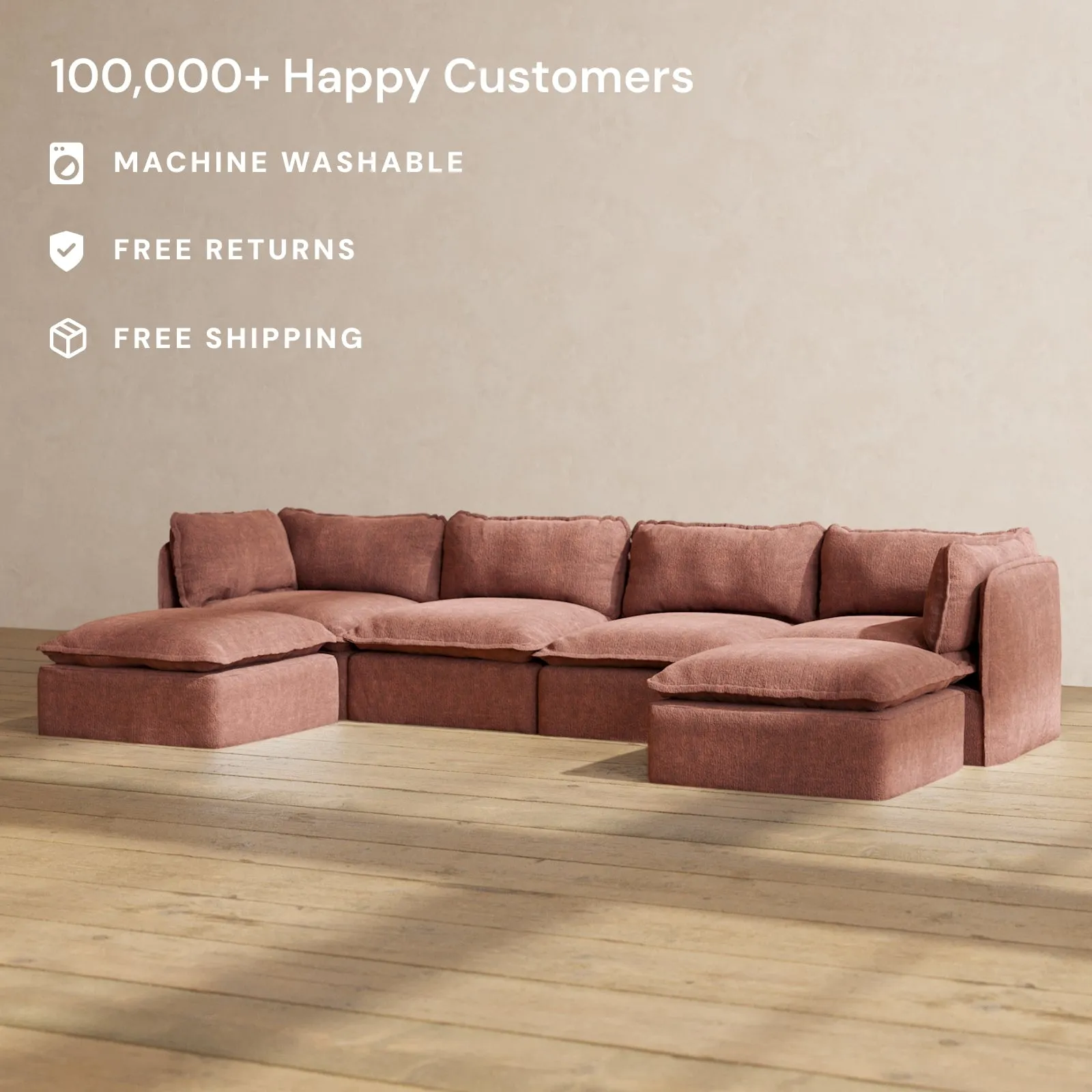 Modular Performance 4-Seater U-Sectional in Chestnut | Deluxe Blend