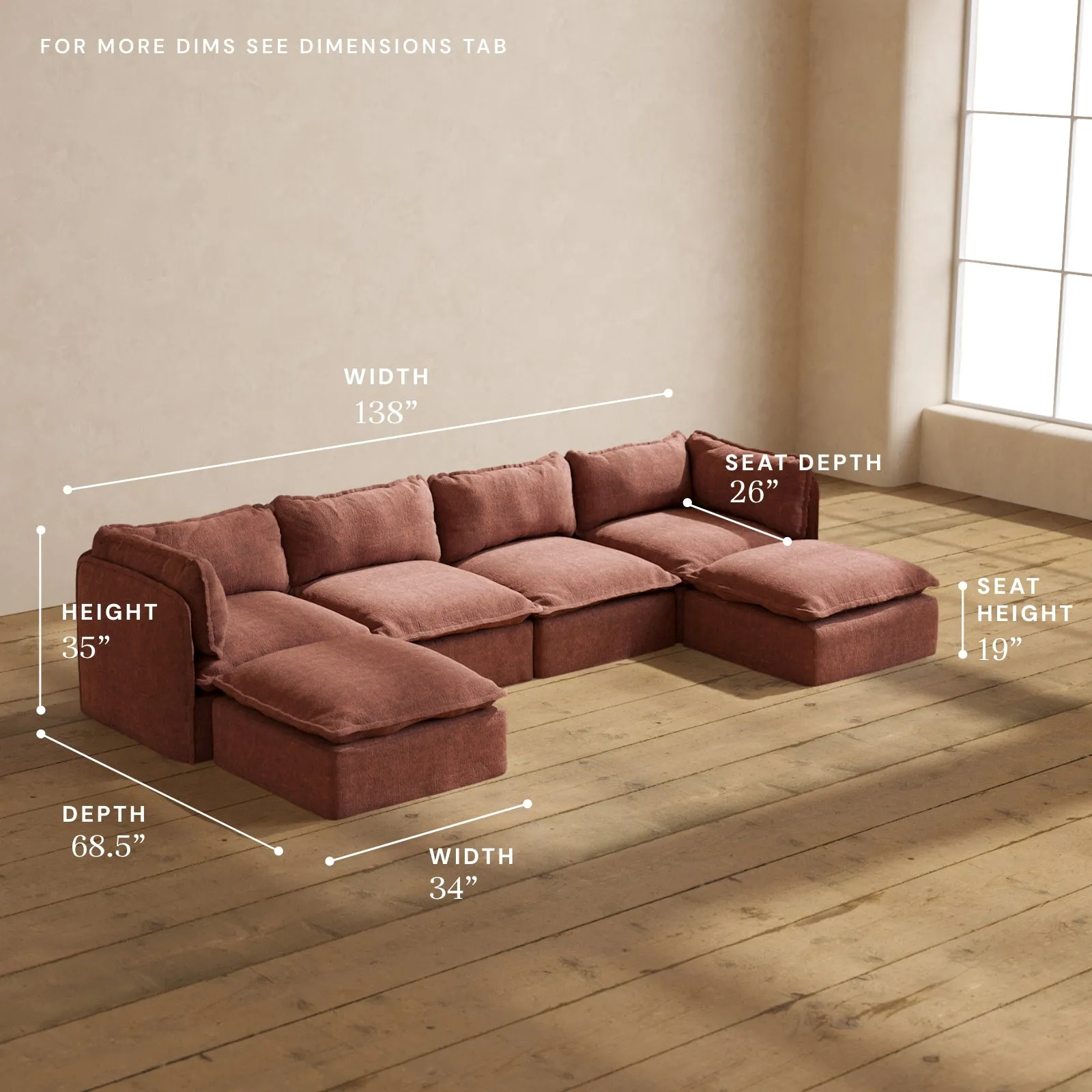 Modular Performance 4-Seater U-Sectional in Chestnut | Deluxe Blend