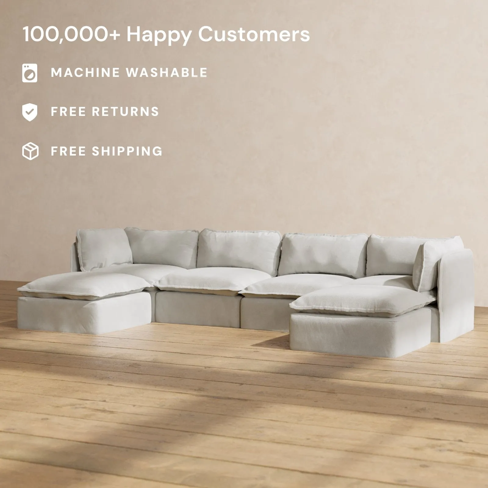 Modular Performance 4-Seater U-Sectional in Cloud | Deluxe Blend