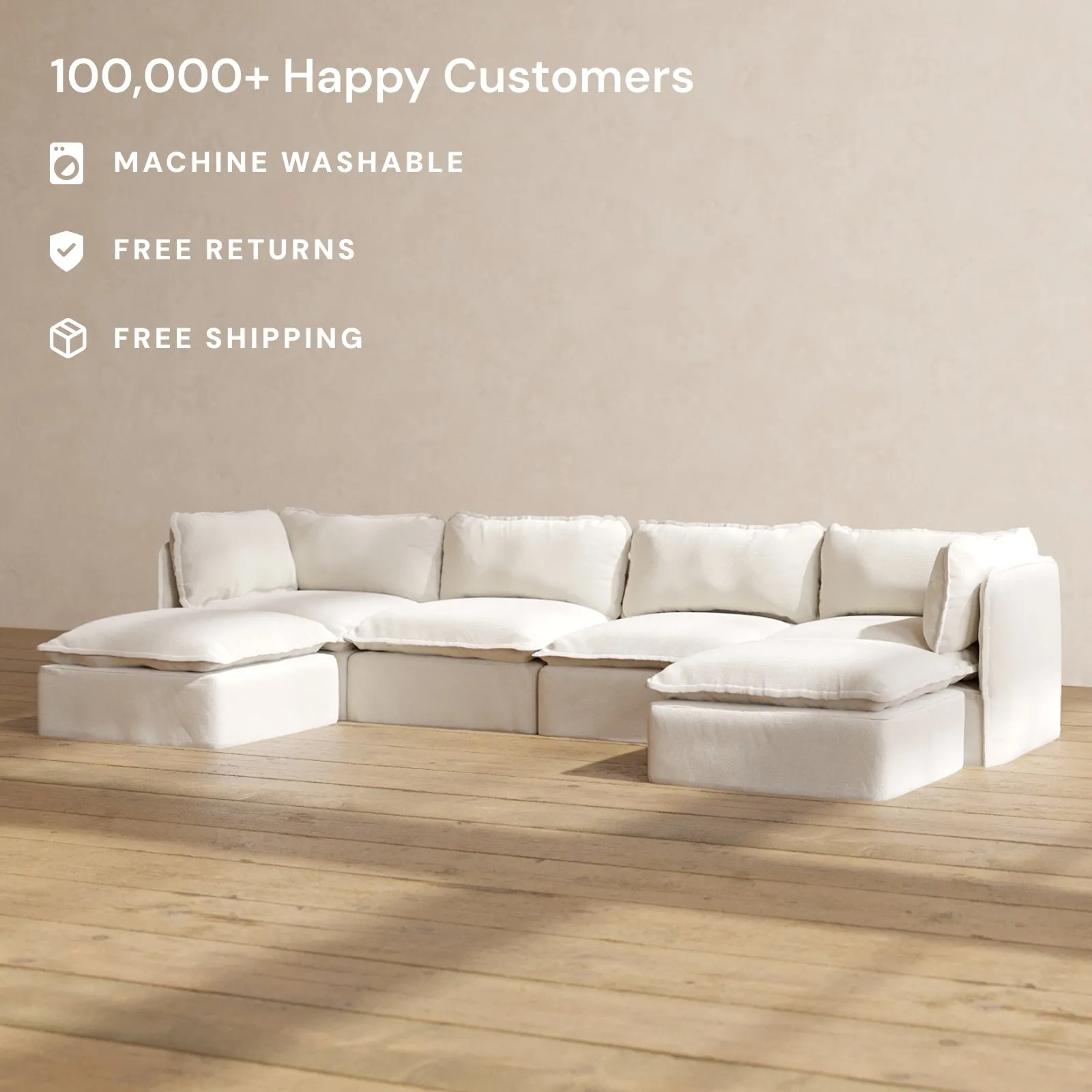 Modular Performance 4-Seater U-Sectional in Flour | Deluxe Blend