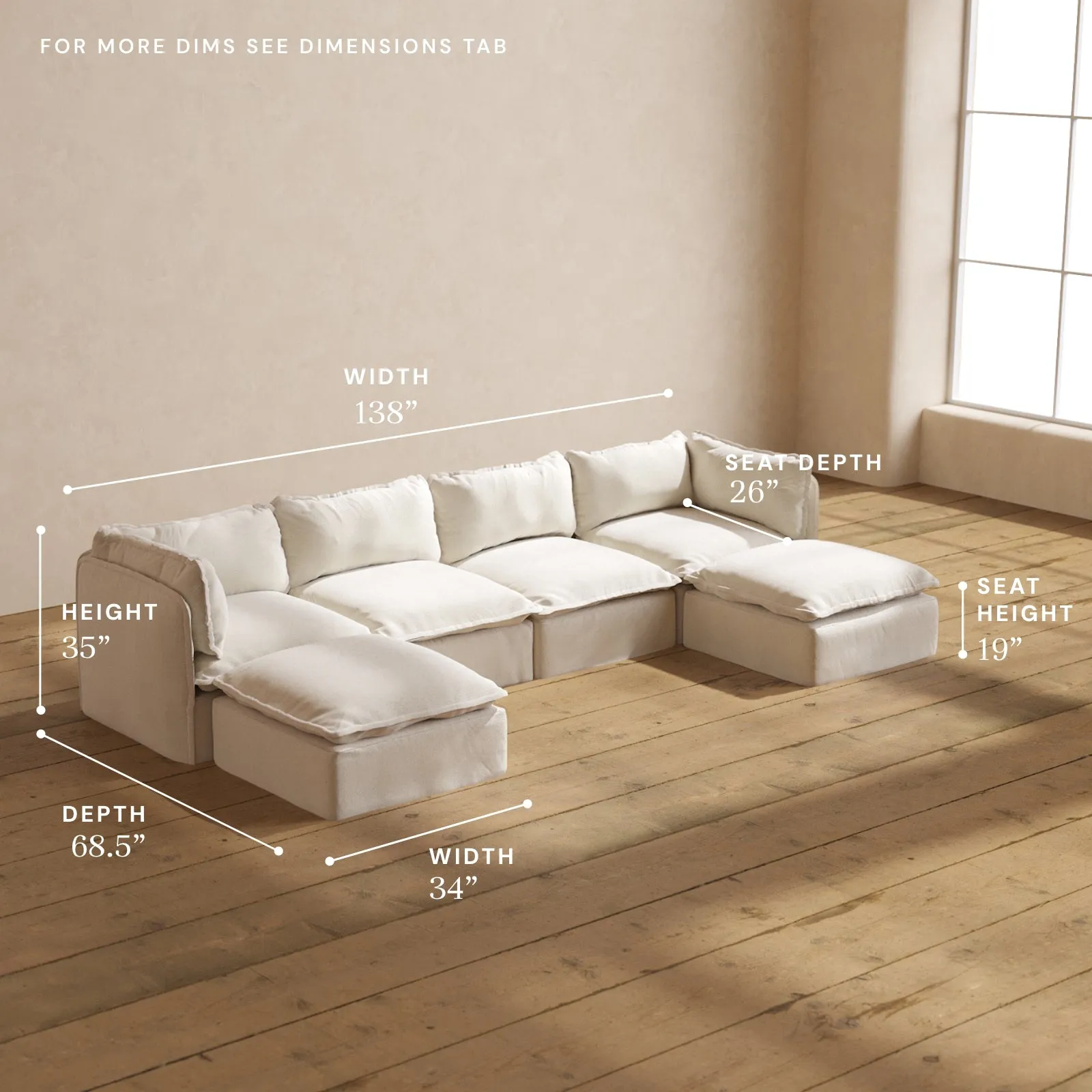 Modular Performance 4-Seater U-Sectional in Flour | Deluxe Blend