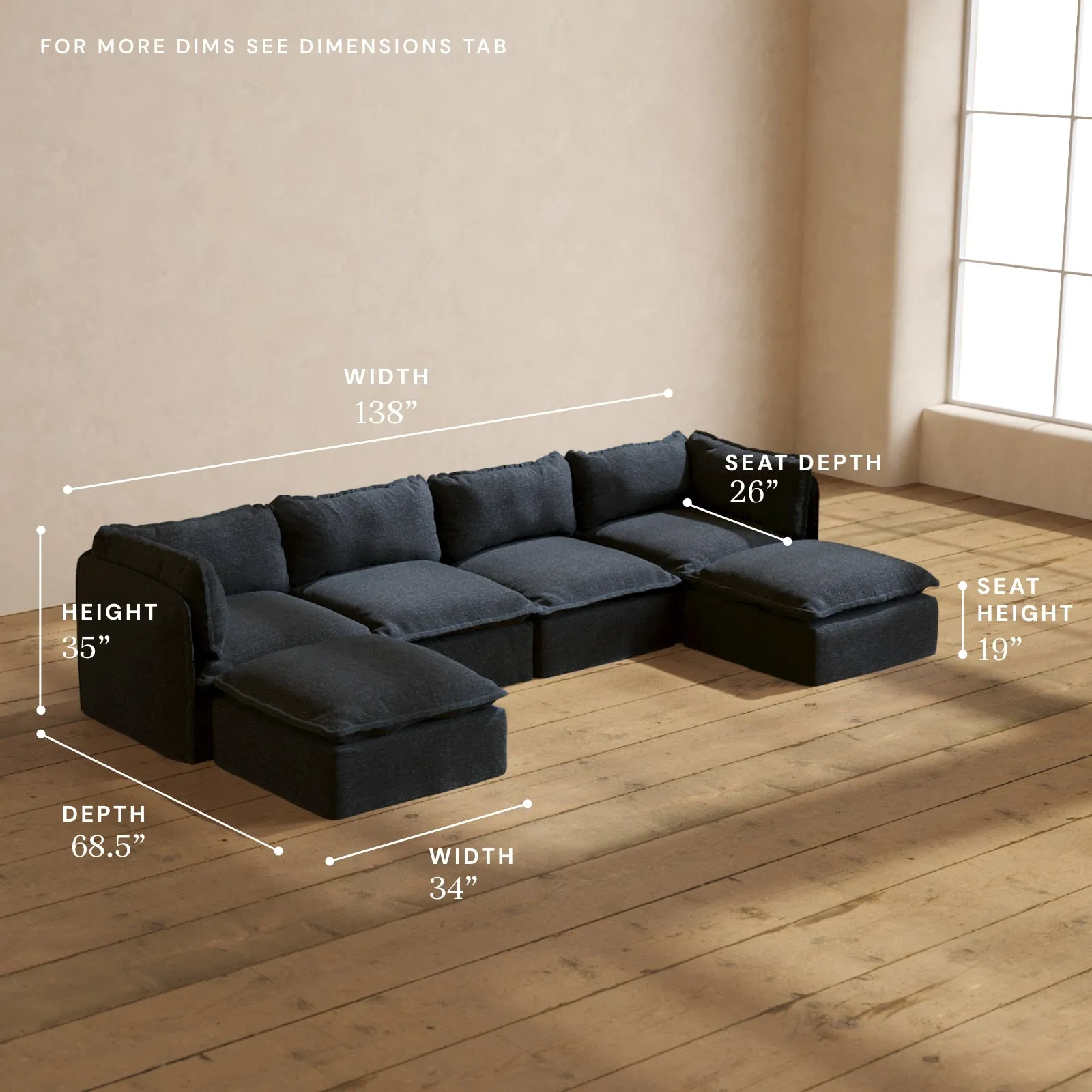 Modular Performance 4-Seater U-Sectional in Indigo | Relaxed Blend