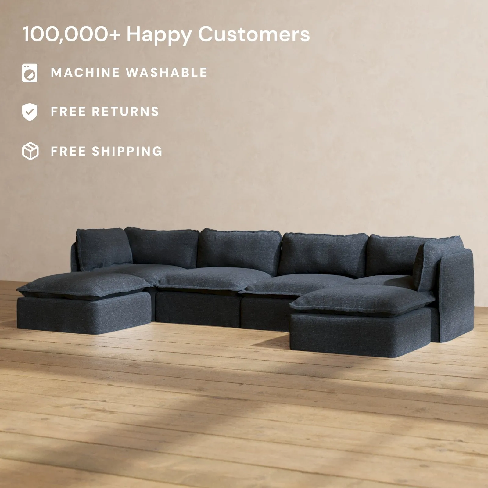 Modular Performance 4-Seater U-Sectional in Indigo | Relaxed Blend
