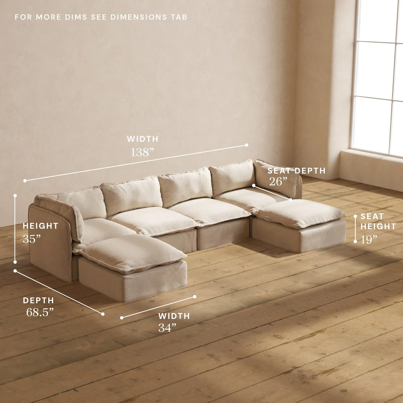Modular Performance 4-Seater U-Sectional in Oat | Deluxe Blend