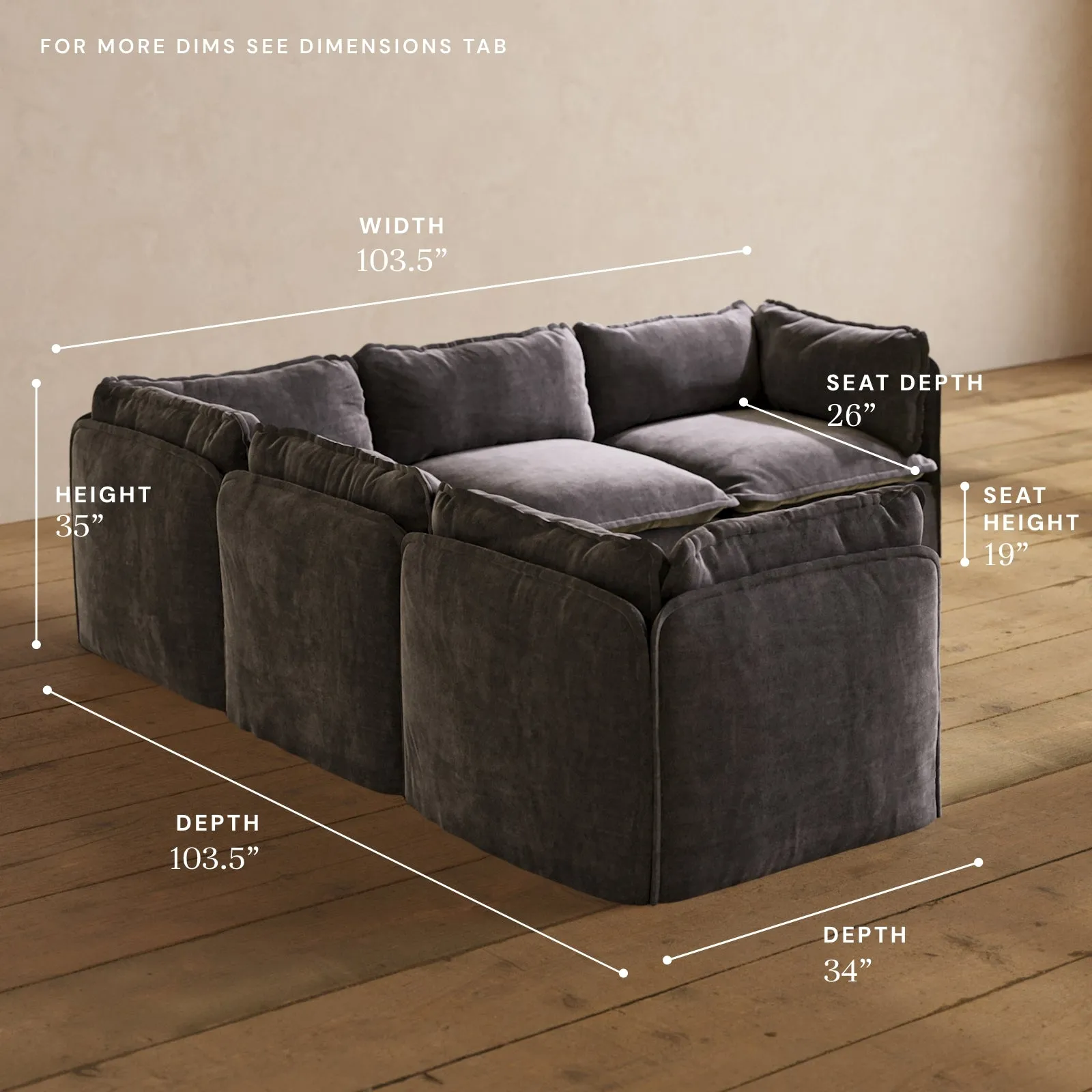 Modular Performance 5-Seater Corner Sectional in Cinder | Relaxed Blend