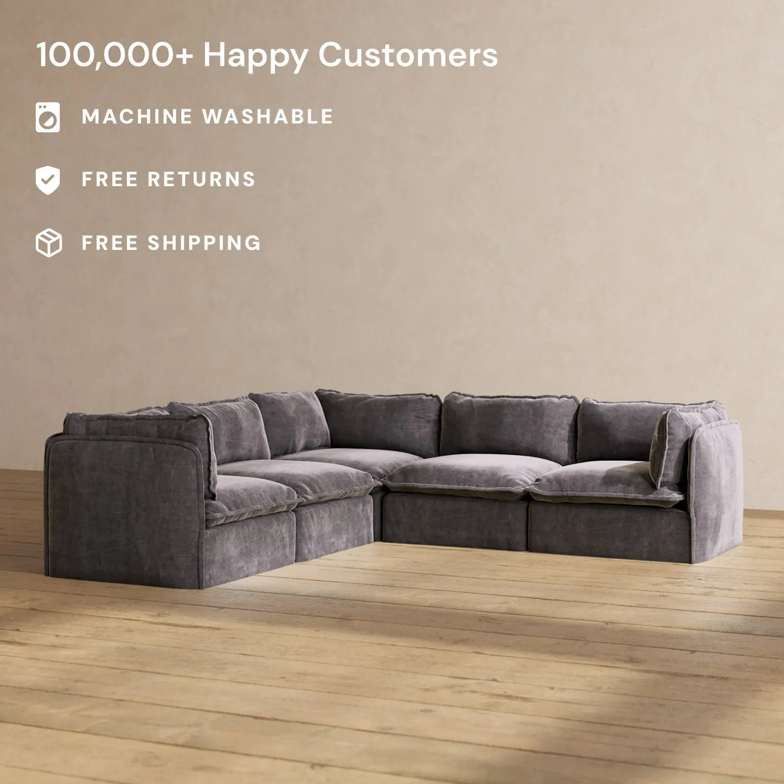 Modular Performance 5-Seater Corner Sectional in Cinder | Relaxed Blend