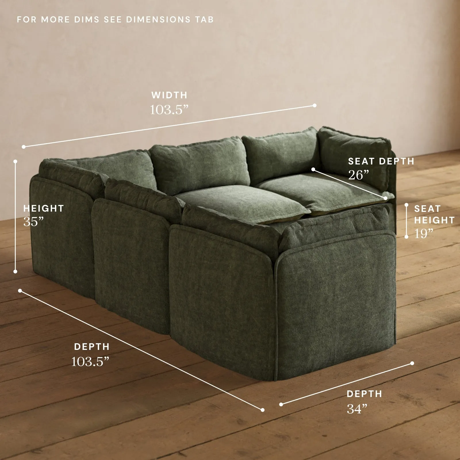 Modular Performance 5-Seater Corner Sectional in Willow | Relaxed Blend