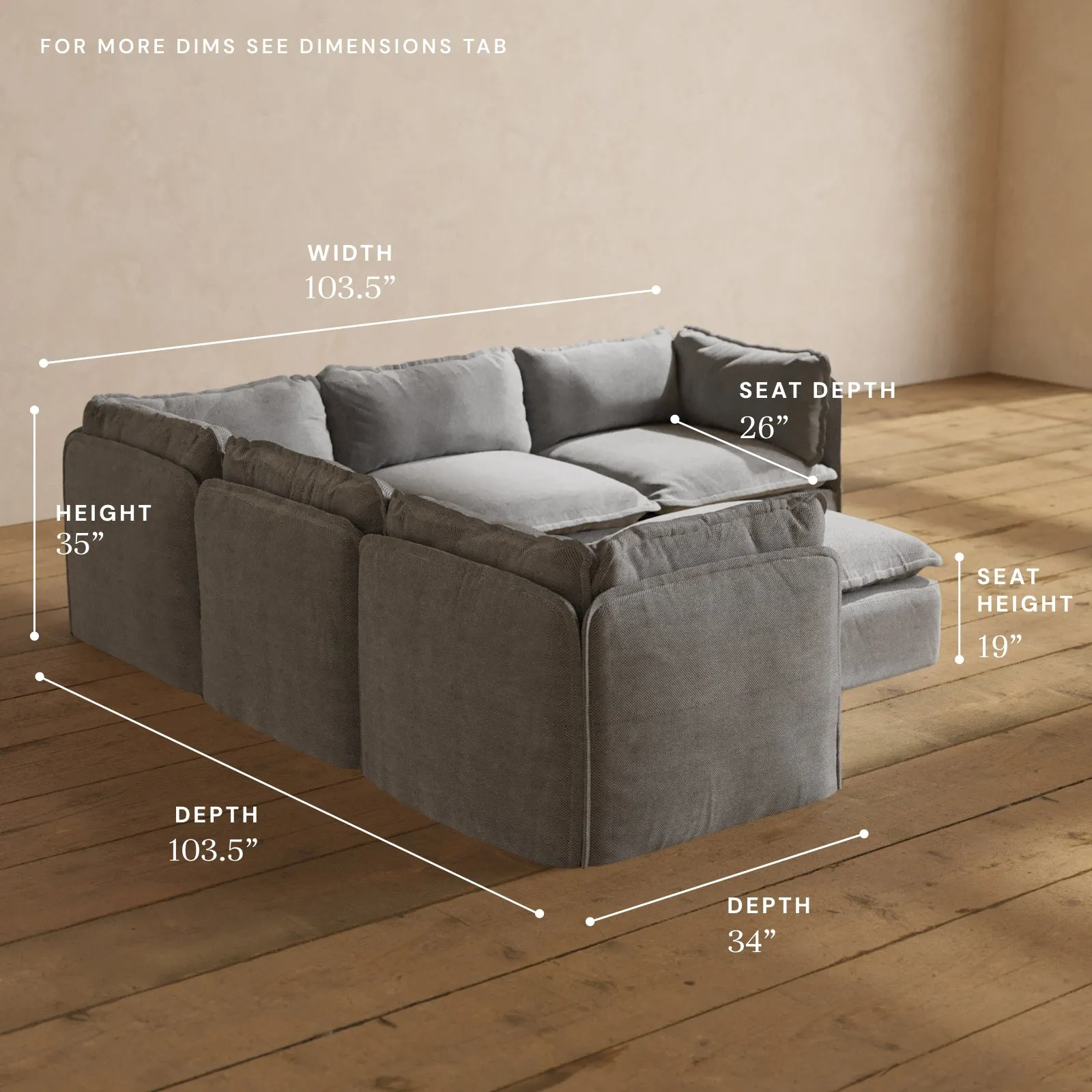 Modular Performance 5-Seater Corner Sectional   Ottoman in Ash | Relaxed Blend