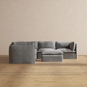 Modular Performance 5-Seater Corner Sectional   Ottoman in Ash | Relaxed Blend