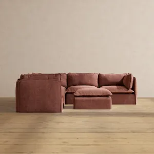 Modular Performance 5-Seater Corner Sectional   Ottoman in Chestnut | Deluxe Blend