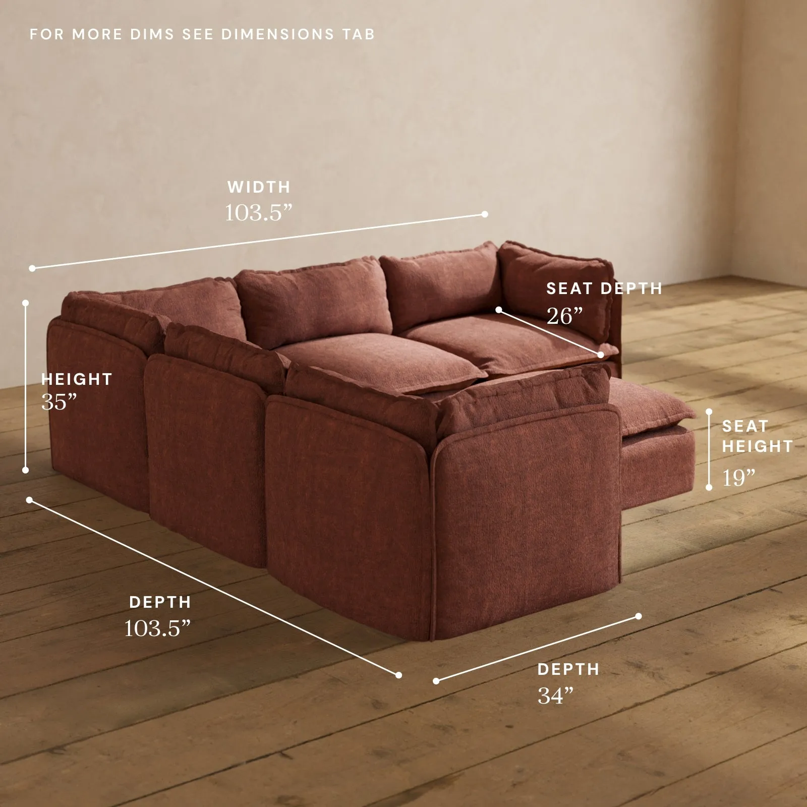 Modular Performance 5-Seater Corner Sectional   Ottoman in Chestnut | Deluxe Blend