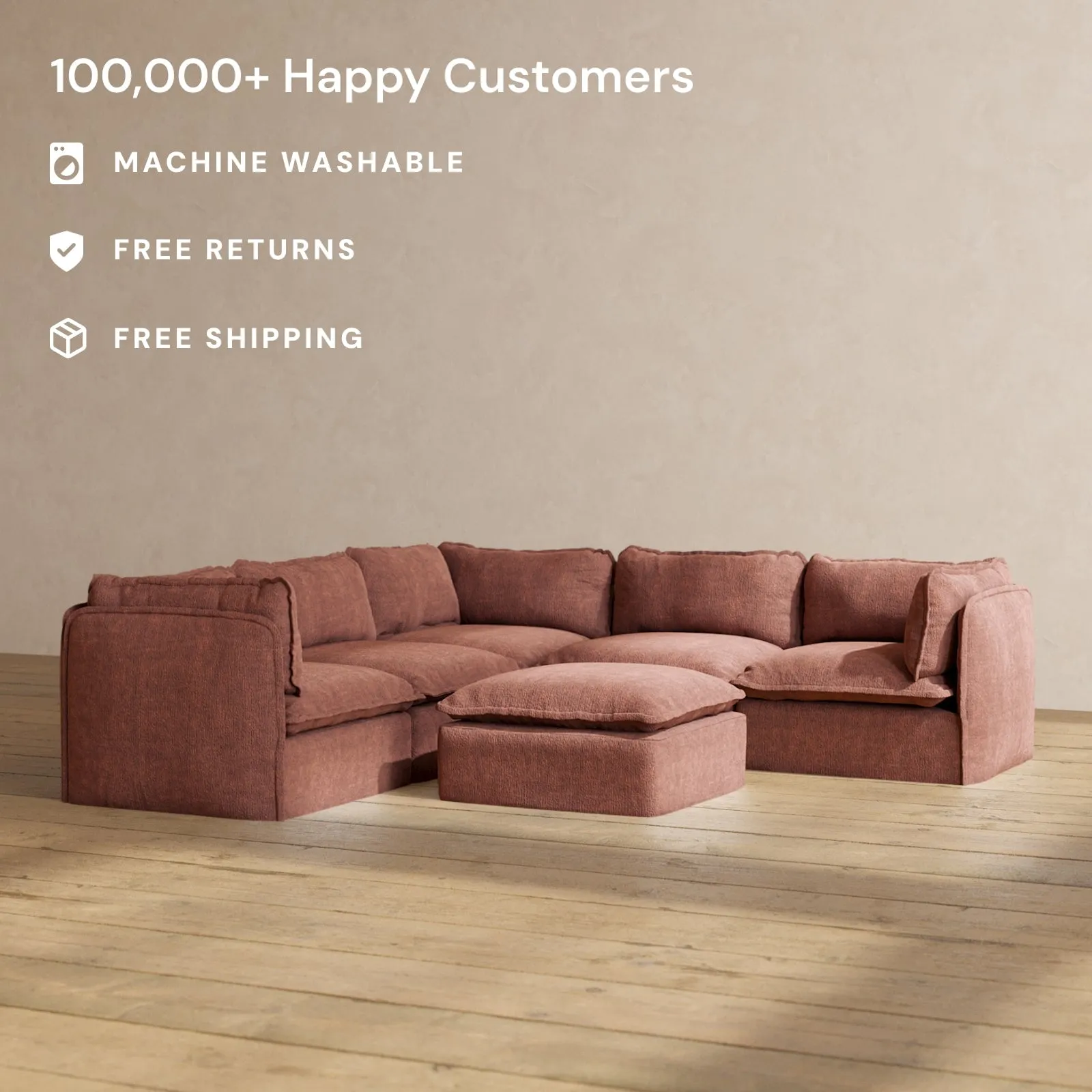 Modular Performance 5-Seater Corner Sectional   Ottoman in Chestnut | Deluxe Blend