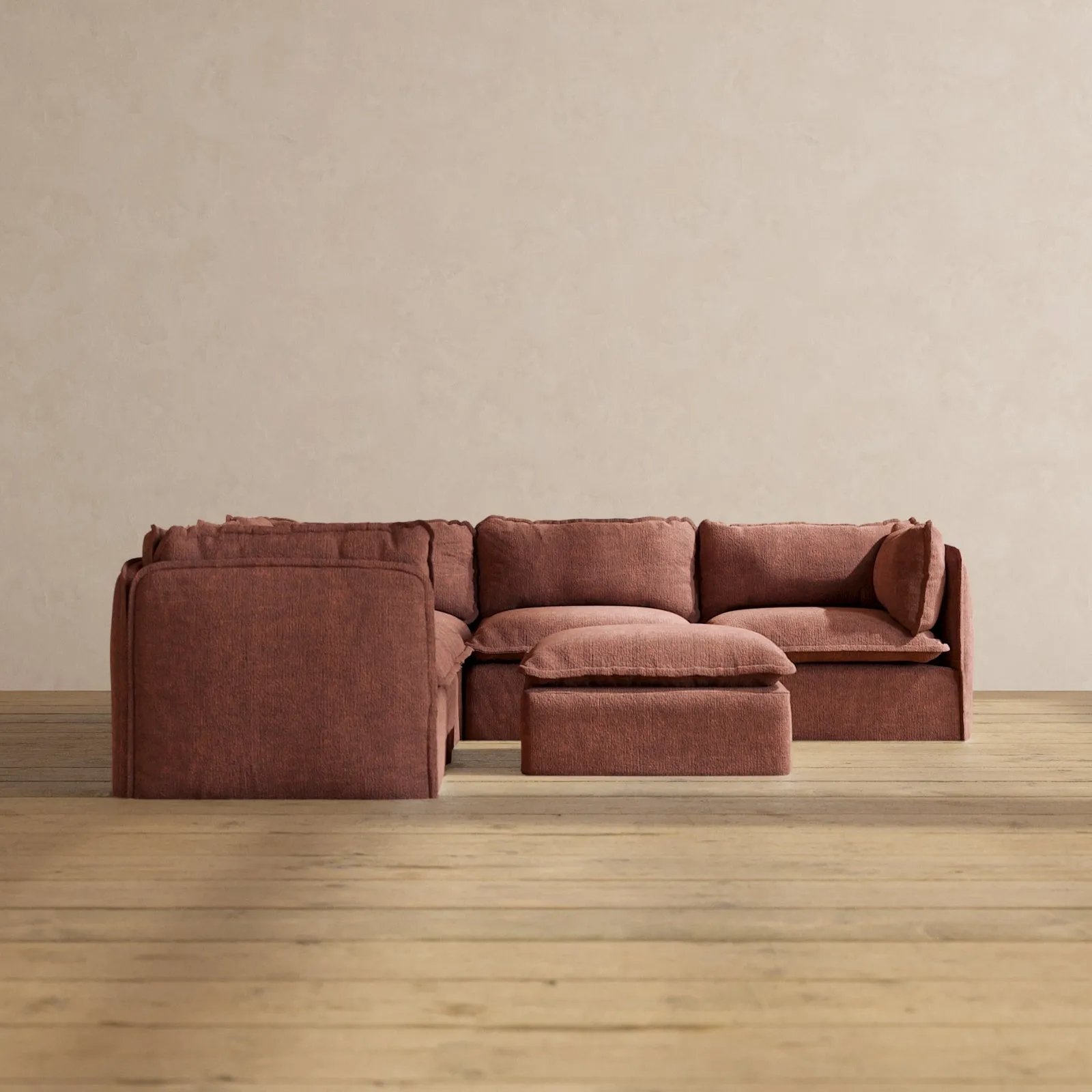 Modular Performance 5-Seater Corner Sectional   Ottoman in Chestnut | Deluxe Blend