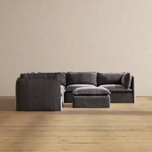 Modular Performance 5-Seater Corner Sectional   Ottoman in Cinder | Relaxed Blend