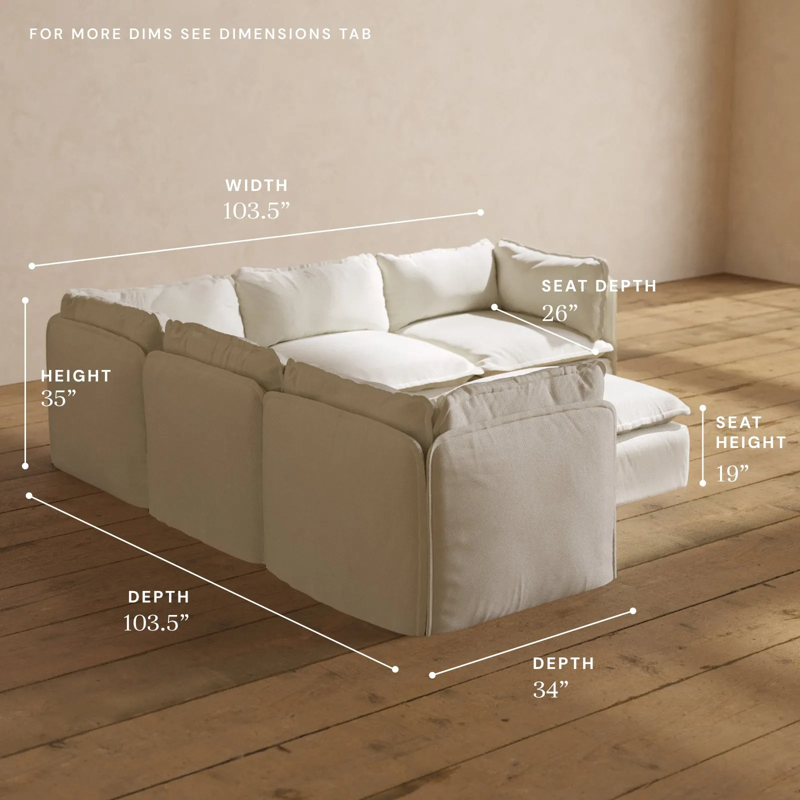 Modular Performance 5-Seater Corner Sectional   Ottoman in Eggshell | Deluxe Blend