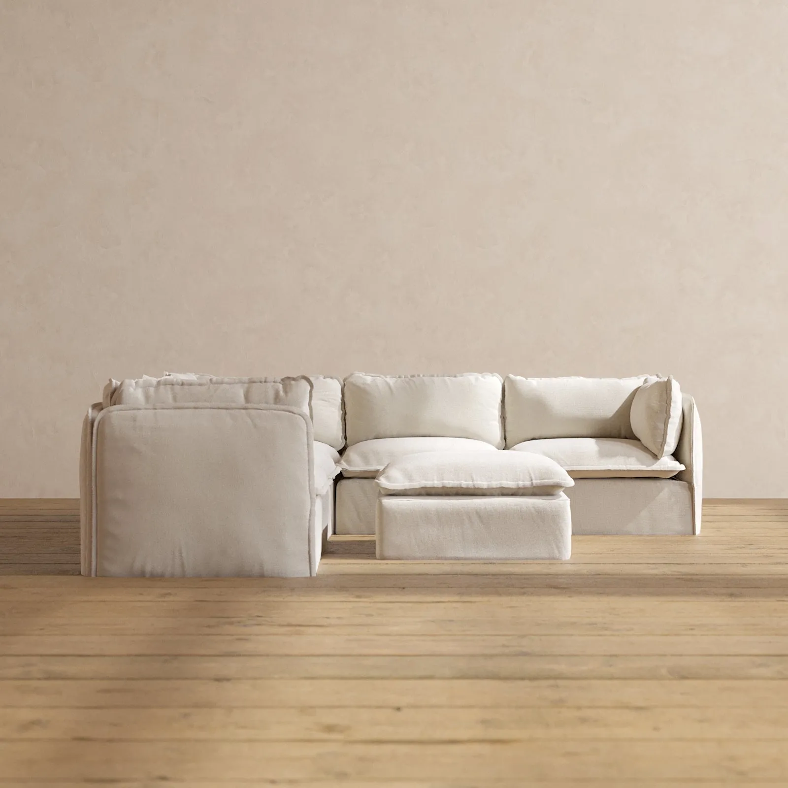 Modular Performance 5-Seater Corner Sectional   Ottoman in Flour | Deluxe Blend