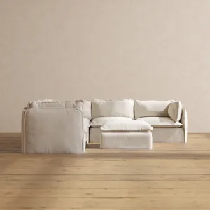 Modular Performance 5-Seater Corner Sectional   Ottoman in Flour | Relaxed Blend