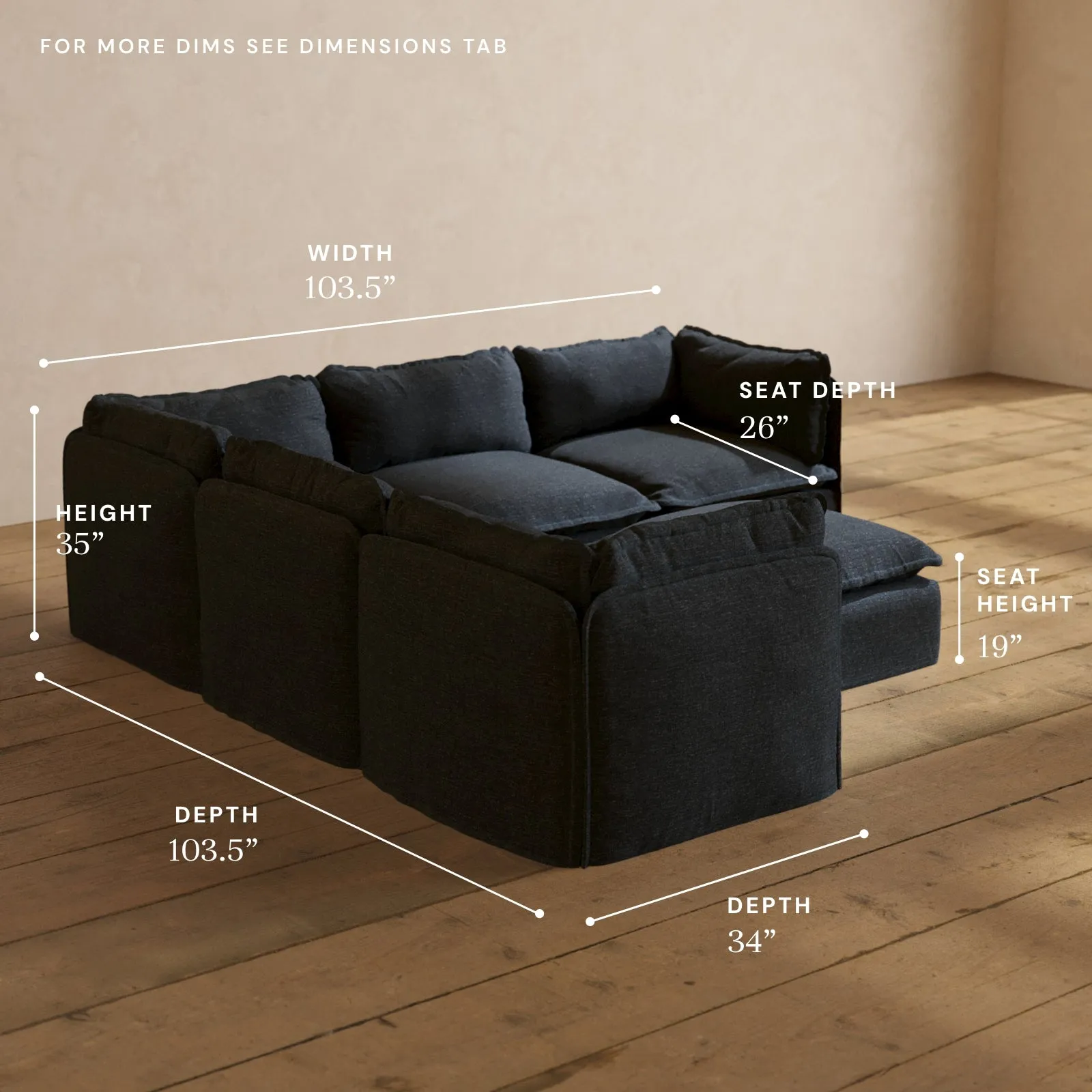 Modular Performance 5-Seater Corner Sectional   Ottoman in Indigo | Deluxe Blend