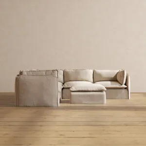 Modular Performance 5-Seater Corner Sectional   Ottoman in Oat | Deluxe Blend