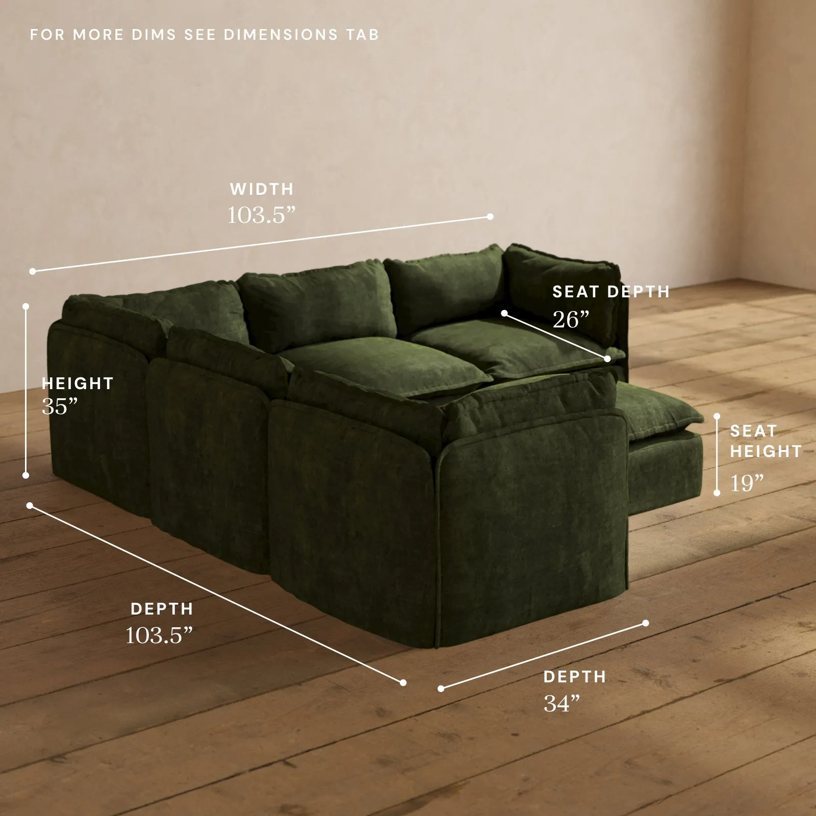 Modular Performance 5-Seater Corner Sectional   Ottoman in Olive | Relaxed Blend