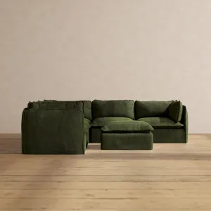 Modular Performance 5-Seater Corner Sectional   Ottoman in Olive | Relaxed Blend