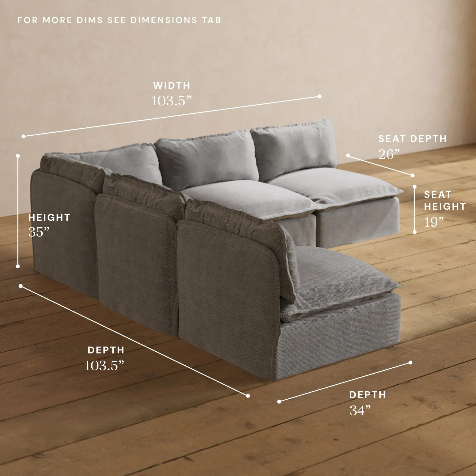 Modular Performance 5-Seater Open-Ends Corner Sectional in Ash | Deluxe Blend