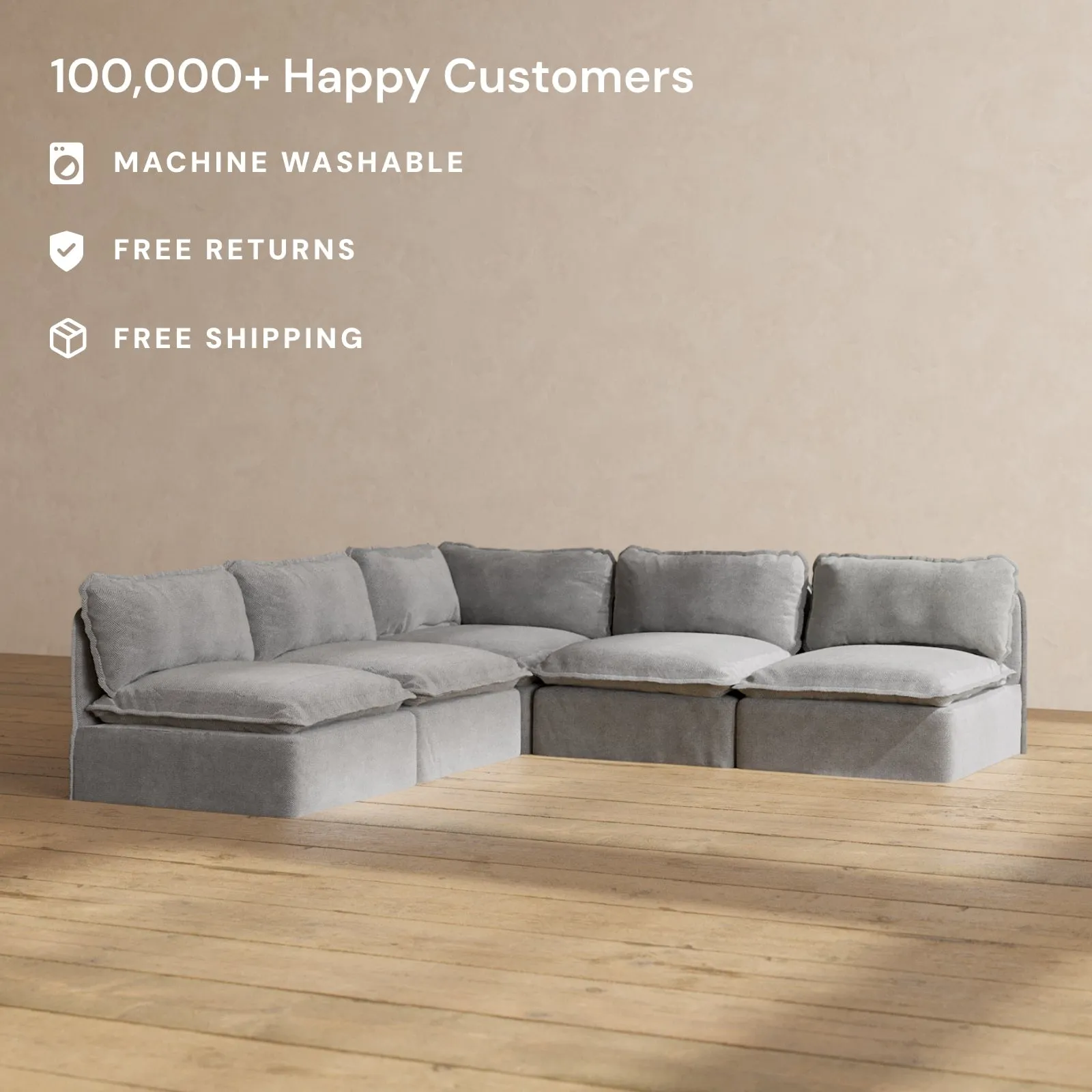 Modular Performance 5-Seater Open-Ends Corner Sectional in Ash | Deluxe Blend